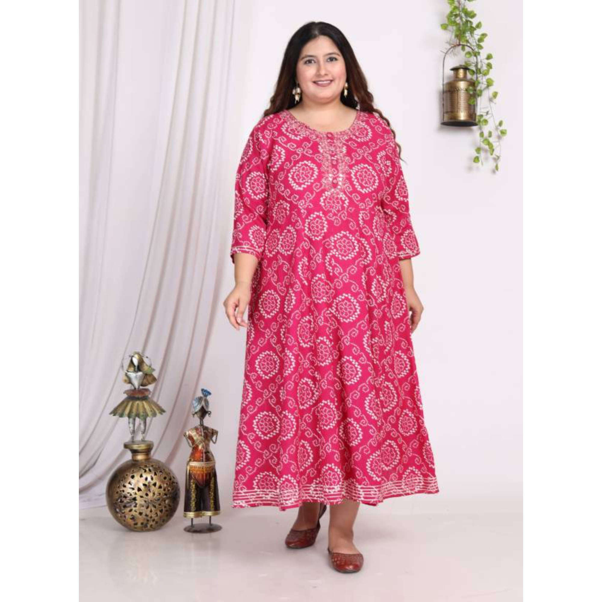 Swasti Pink Flared Cotton Blend Women's Stitched Ethnic Gown ( Pack of 1 )     			Swasti Pink Flared Cotton Blend Women's Stitched Ethnic Gown ( Pack of 1 )