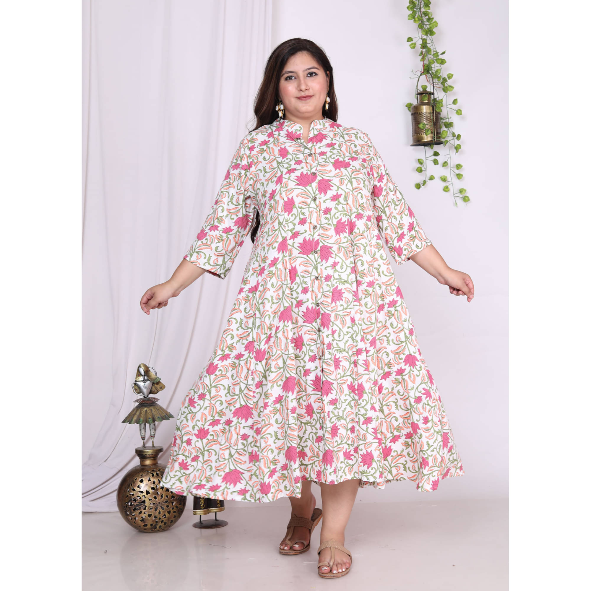     			Swasti White Flared Cotton Blend Women's Stitched Ethnic Gown ( Pack of 1 )