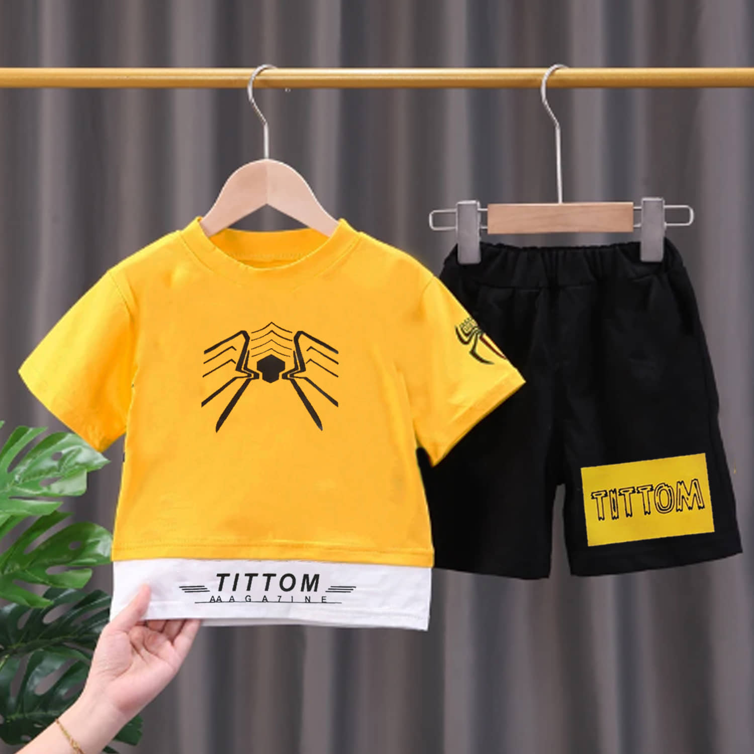 TitTom Pack of 1 Boys Cotton T-Shirt & Shorts Set ( Mustard )