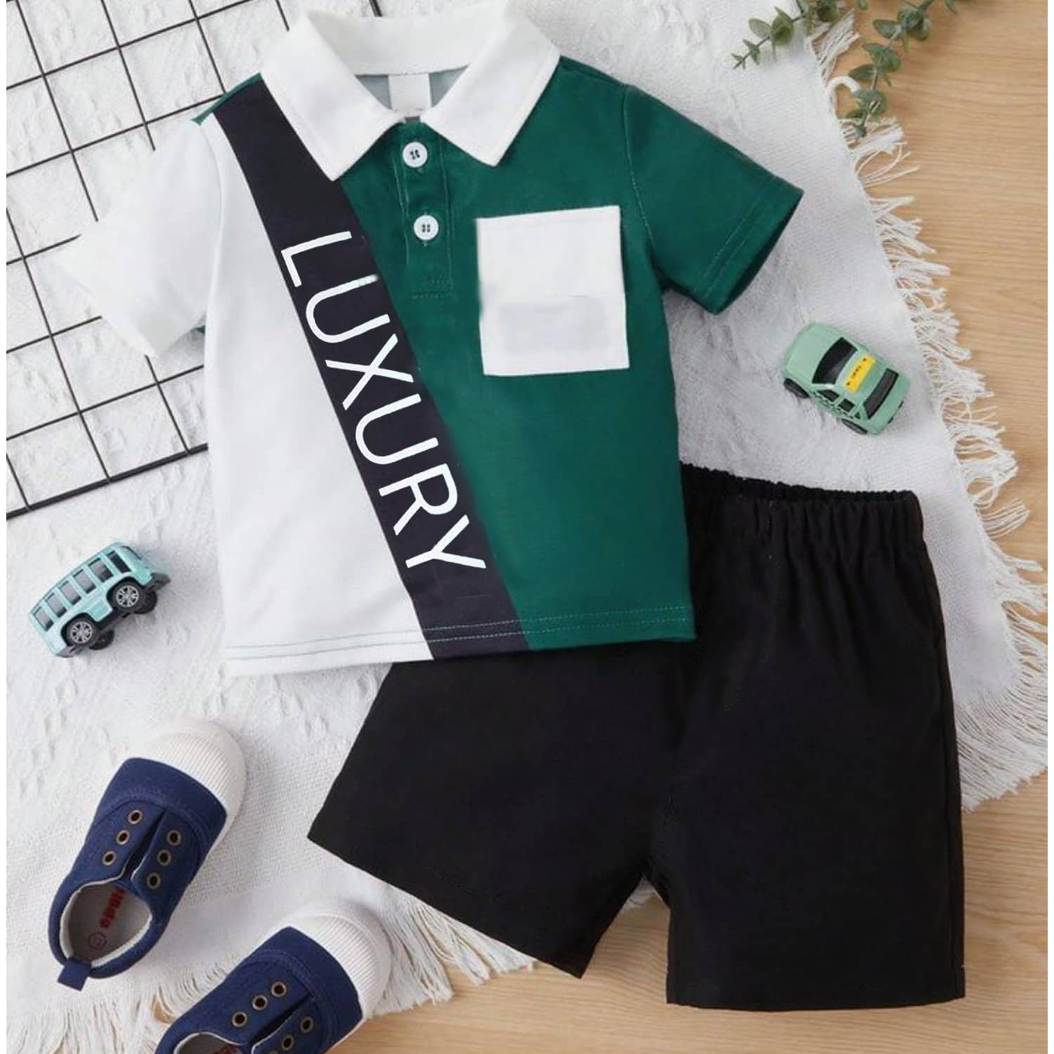 TitTom Pack of 1 Boys Cotton T-Shirt & Shorts Set ( Green )