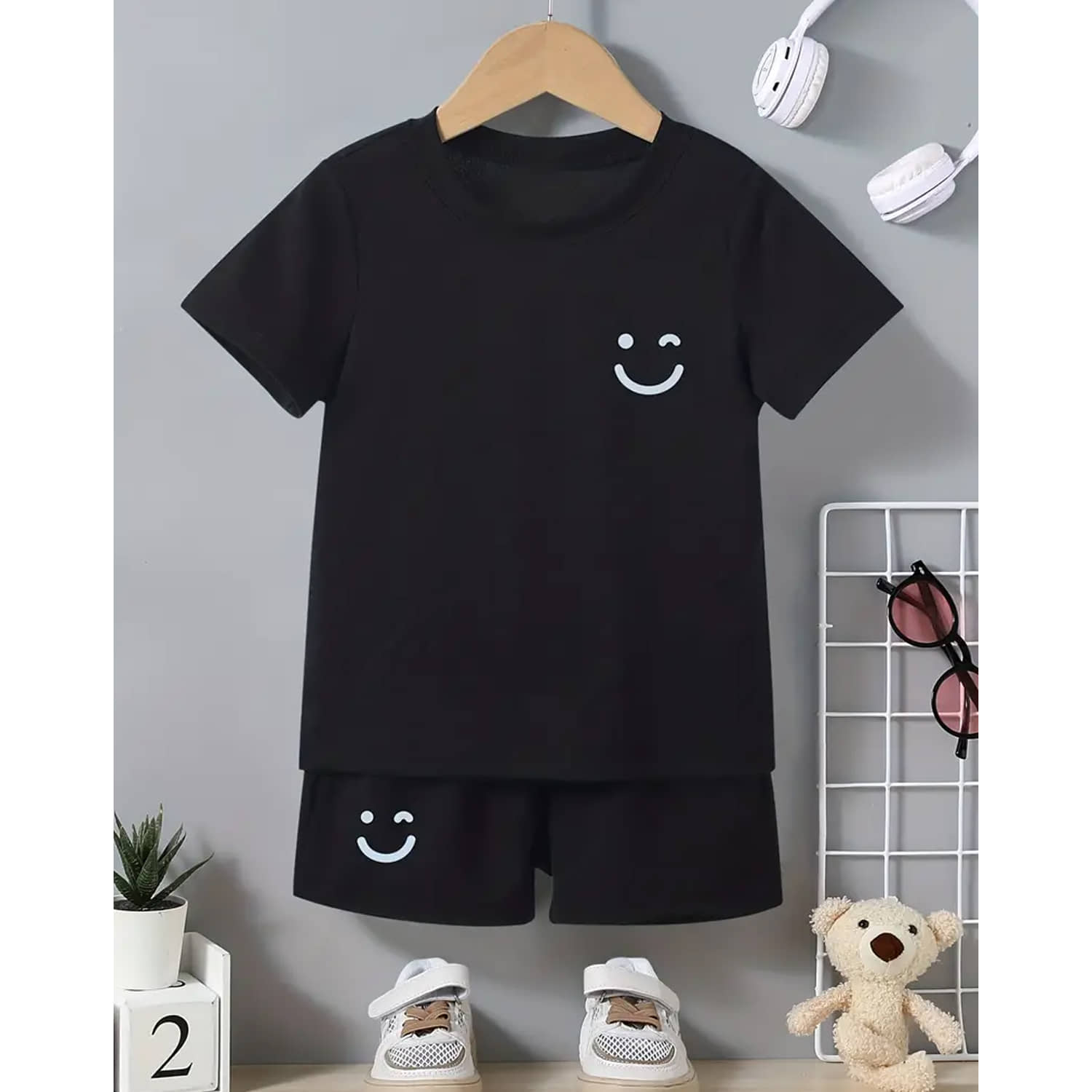 TitTom Pack of 1 Boys Cotton T-Shirt & Shorts Set ( Black )