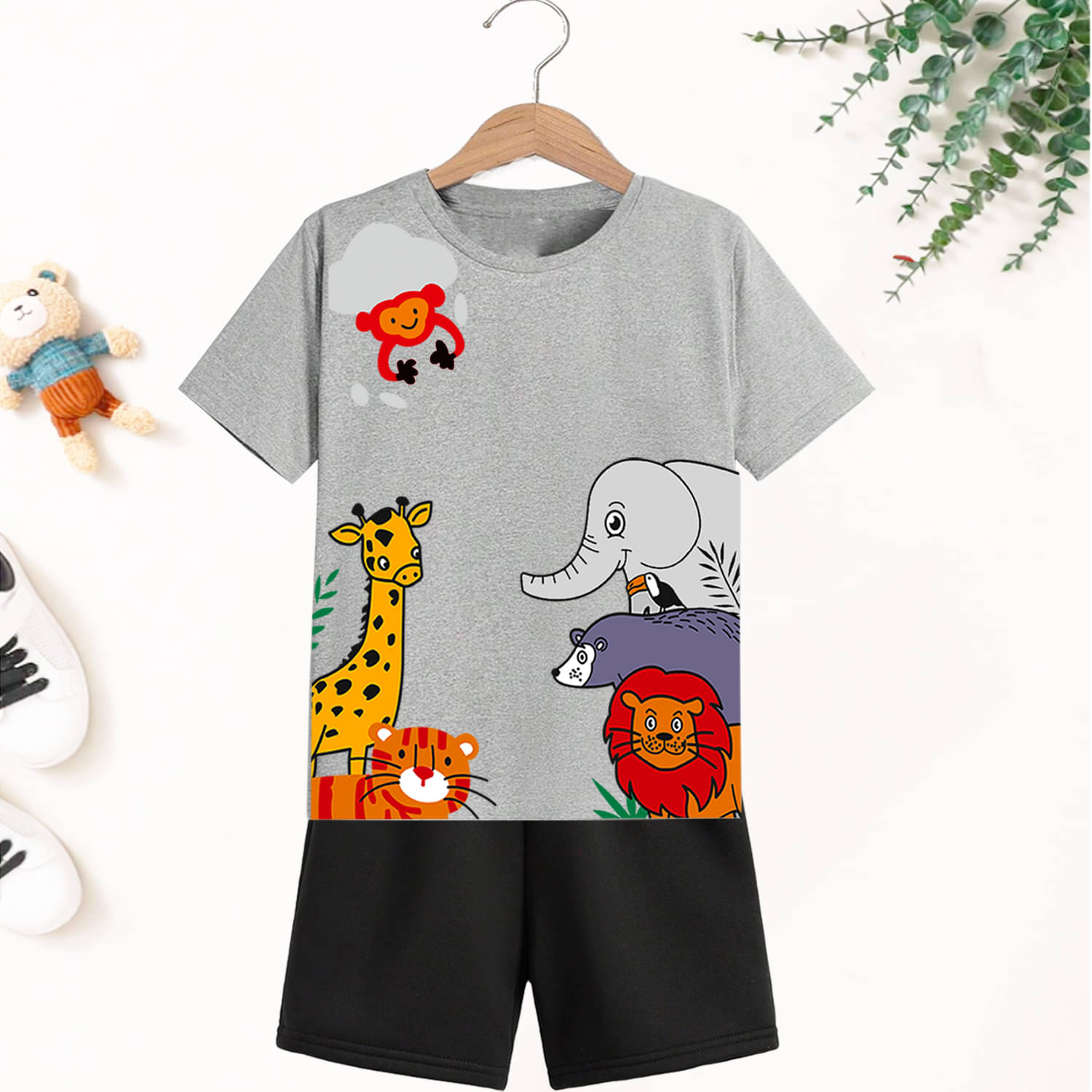 TitTom Pack of 1 Boys Cotton T-Shirt & Shorts Set ( Light Grey ) TitTom Pack of 1 Boys Cotton T-Shirt & Shorts Set ( Light Grey )