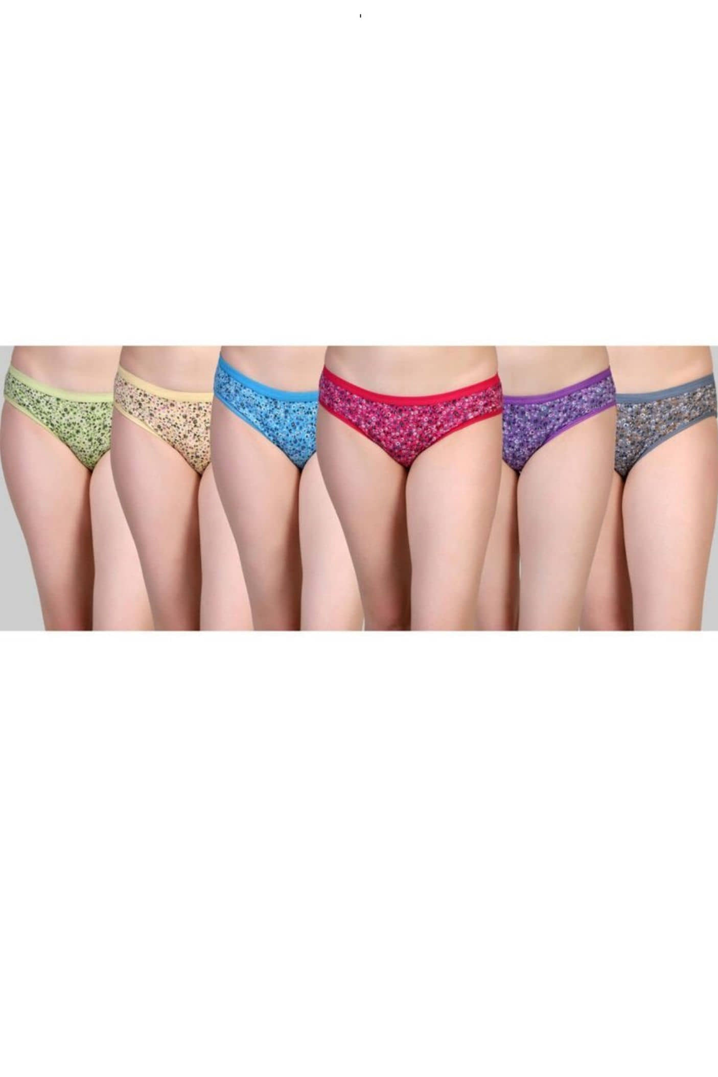 pinkshine Pack of 6 Cotton Bikini For Women ( Multicolor )