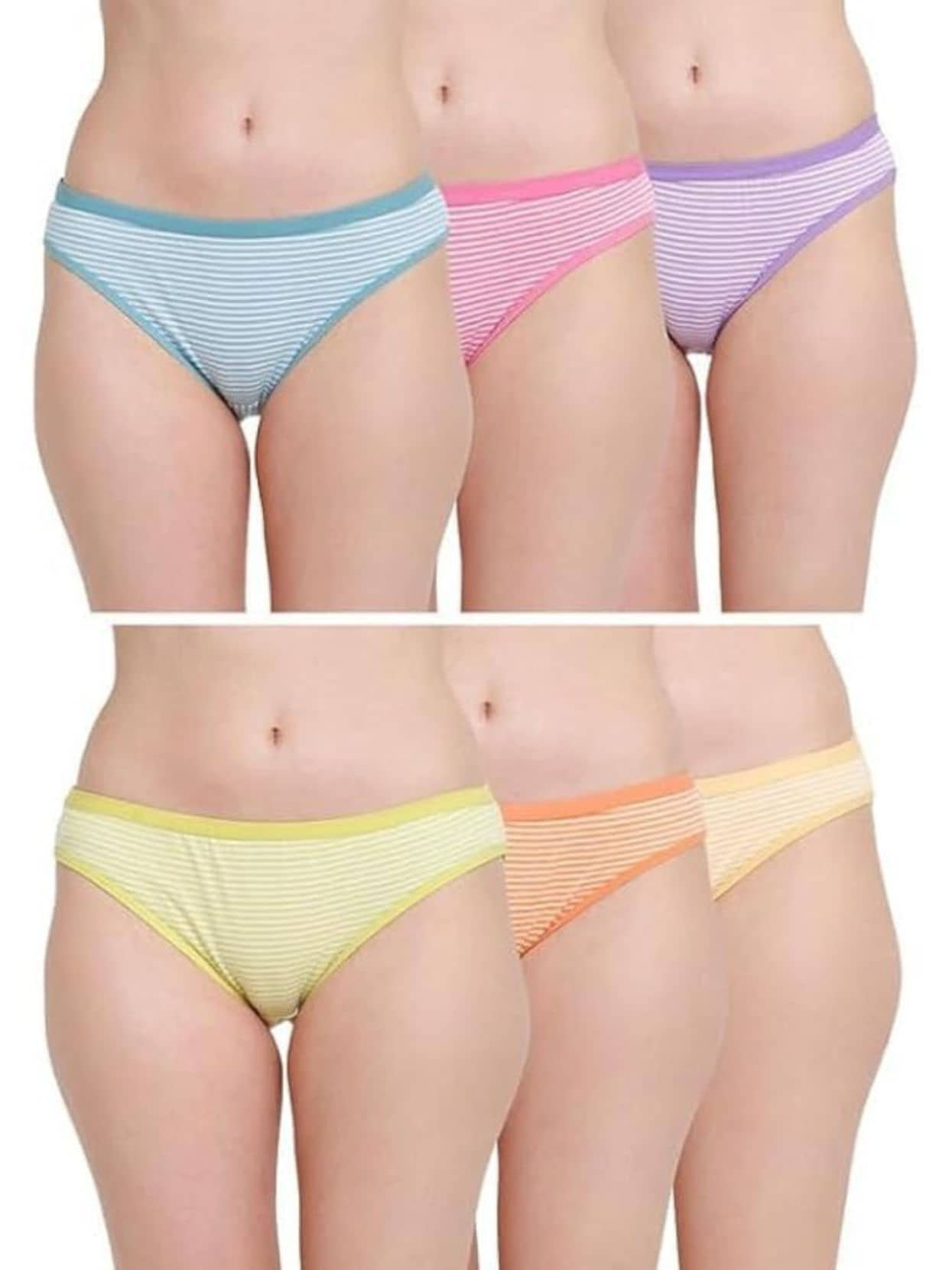 pinkshine Pack of 6 Cotton Bikini For Women ( Multicolor )