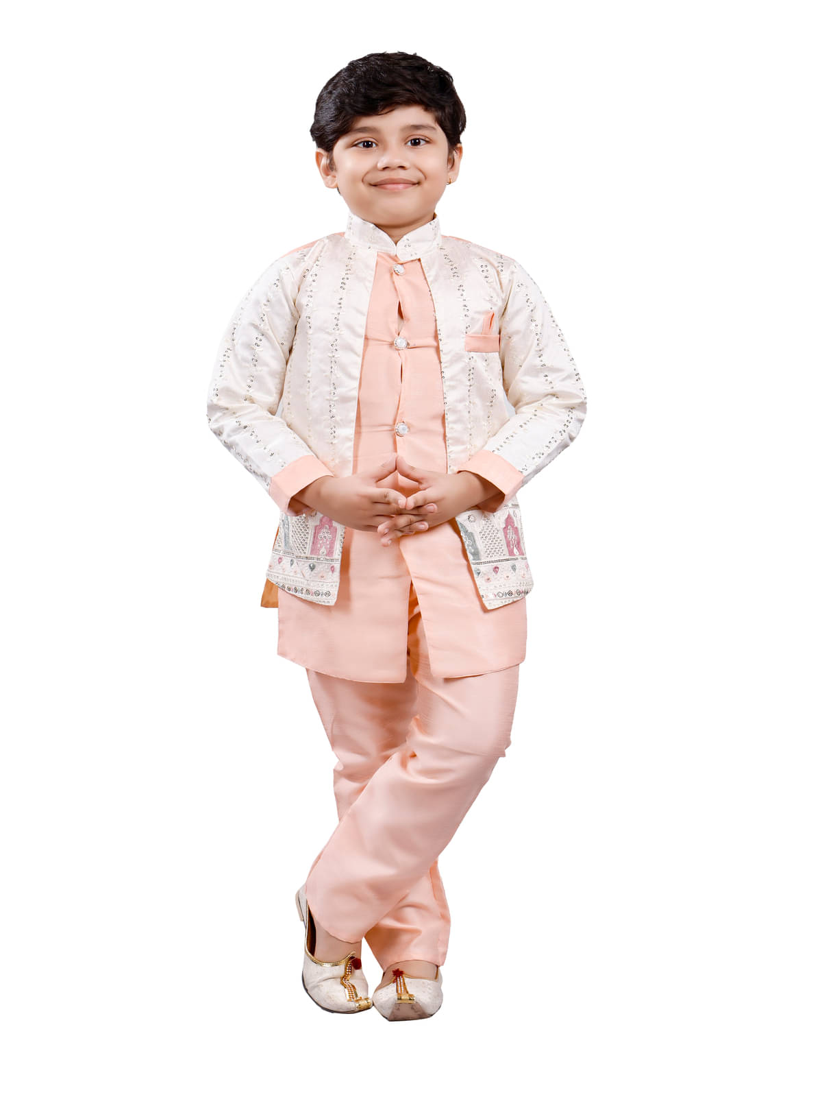 s muktar garments Boys Cotton Blend Sequined - Pattern Kurta Pant Set ( Orange , Pack of 1 ) s muktar garments Boys Cotton Blend Sequined - Pattern Kurta Pant Set ( Orange , Pack of 1 )