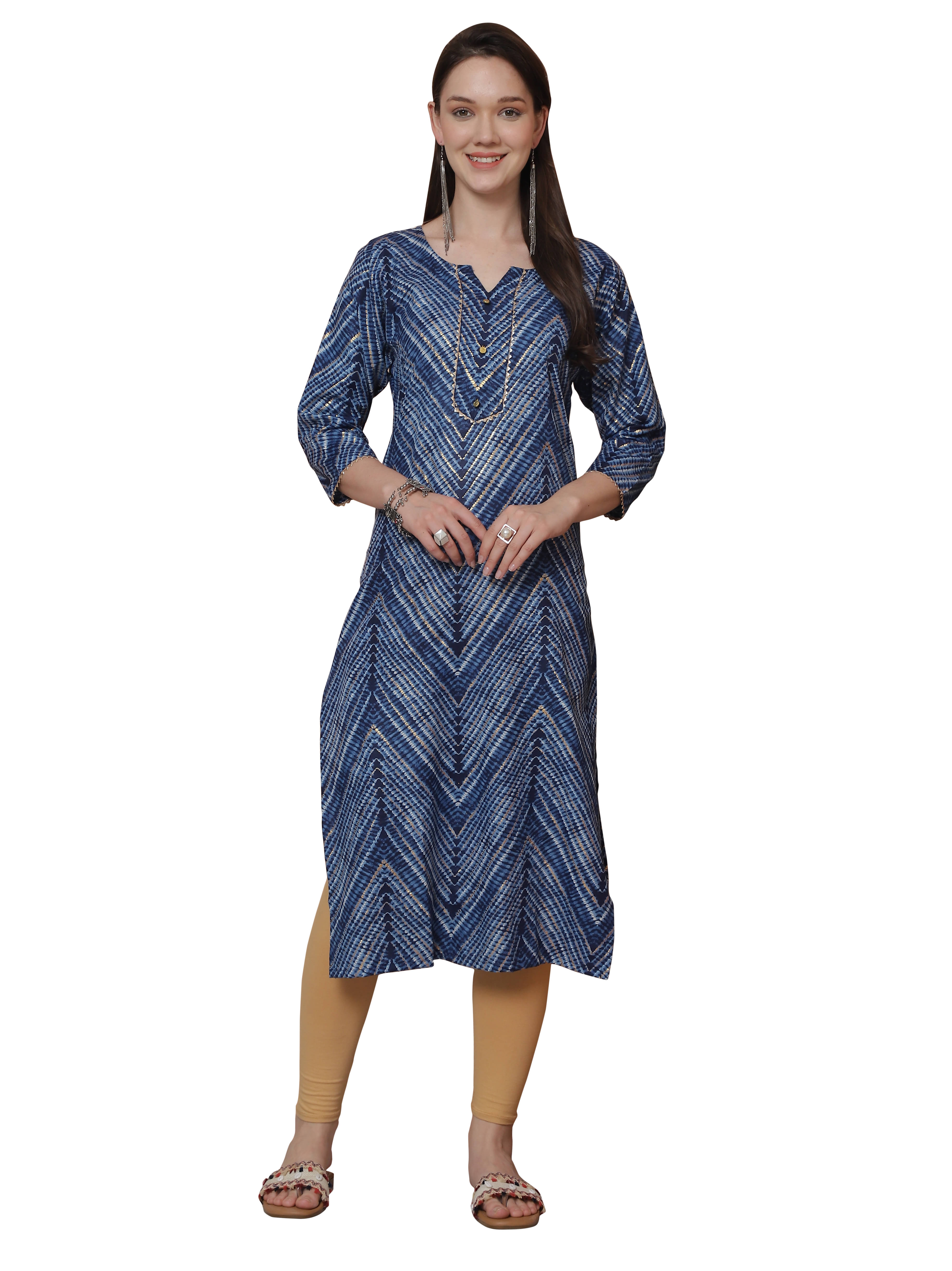 wonder weave Pack of 1 Cotton Blend Printed Straight Women's Kurti - ( Blue ) wonder weave Pack of 1 Cotton Blend Printed Straight Women's Kurti - ( Blue )