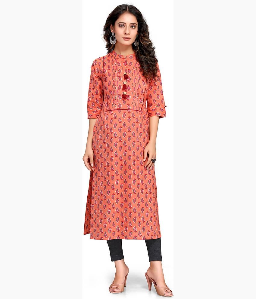 wonder weave Pack of 1 Cotton Printed Straight Women's Kurti - ( Orange ) - Kurtis, Tunics | Buy online on ZillyBuy