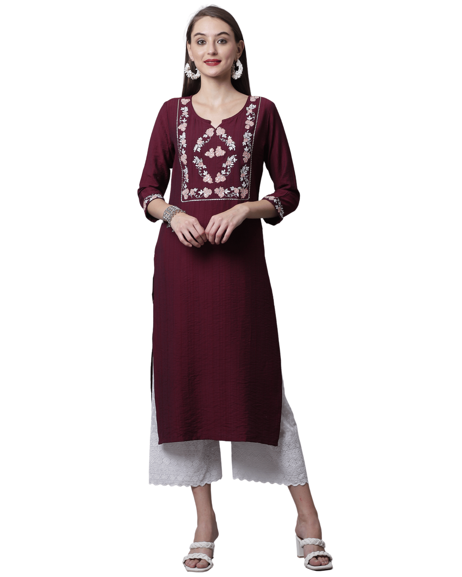     			wonder weave Pack of 1 Cotton Embroidered Straight Women's Kurti - ( Purple )