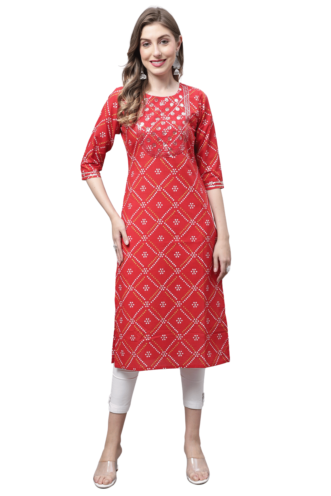 wonder weave Pack of 1 Cotton Printed Straight Women's Kurti - ( Red ) wonder weave Pack of 1 Cotton Printed Straight Women's Kurti - ( Red )