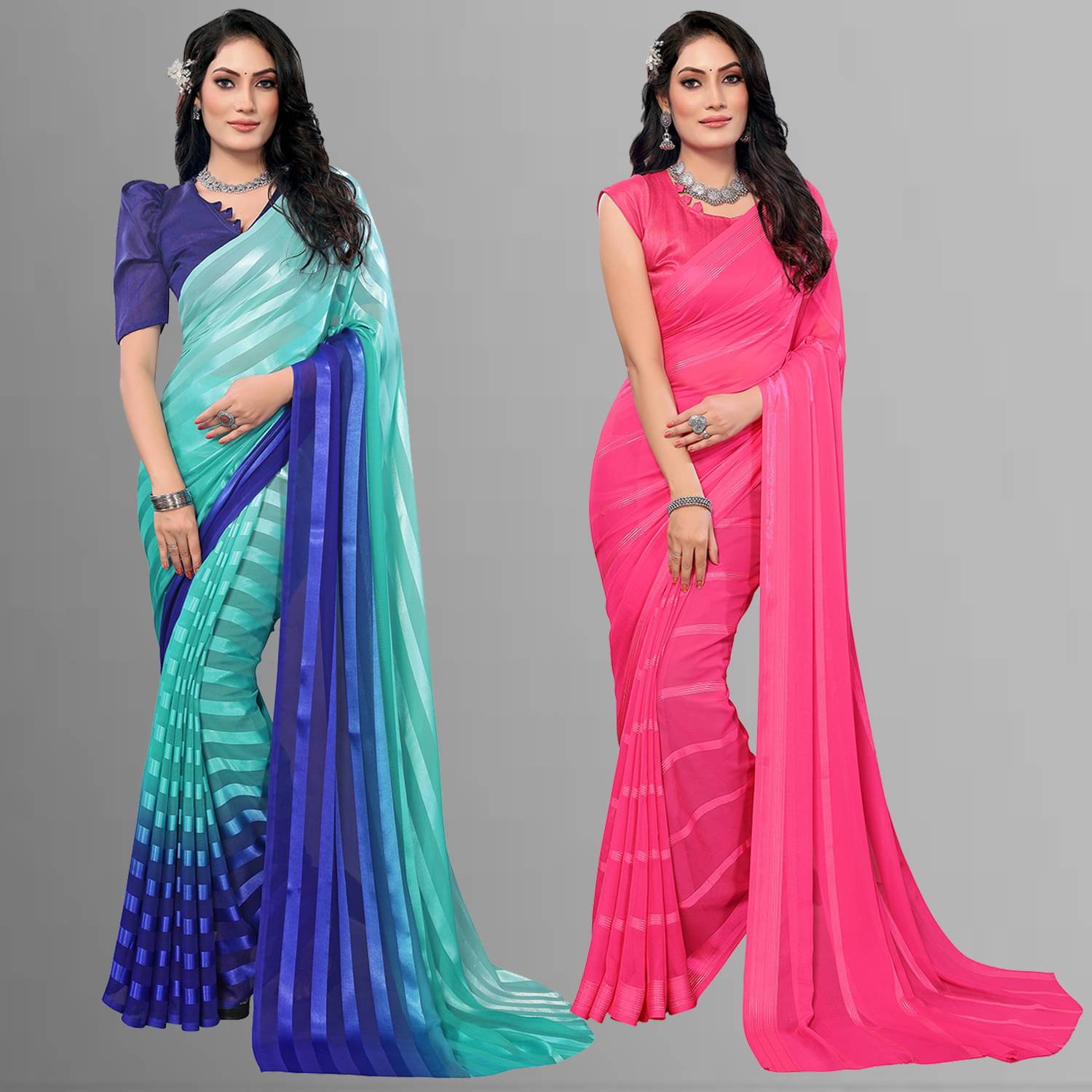     			ANAND SAREES Satin Striped Saree With Unstitched Blouse Piece ( Multicolor )