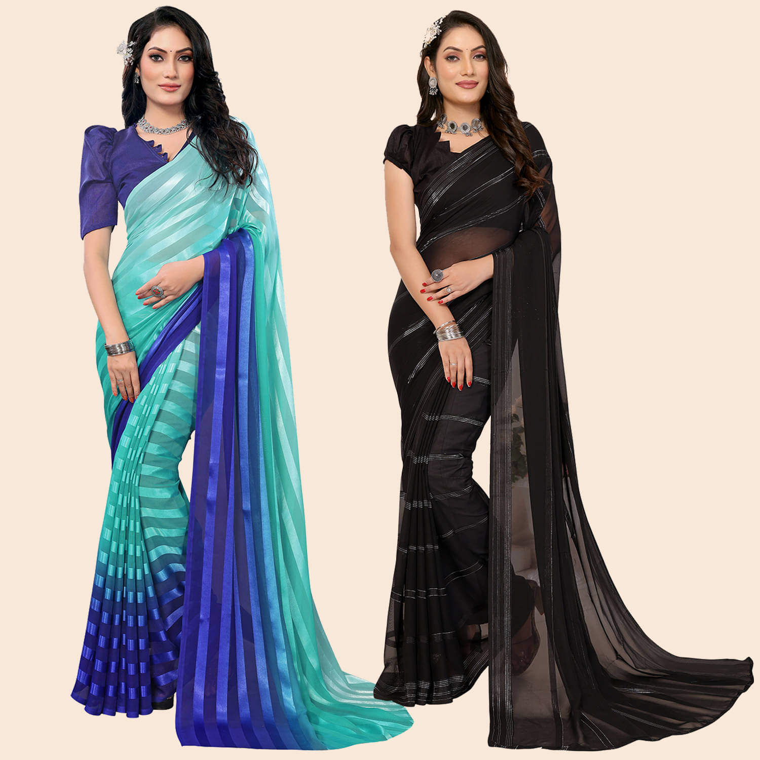     			ANAND SAREES Satin Striped Saree With Unstitched Blouse Piece ( Multicolor )