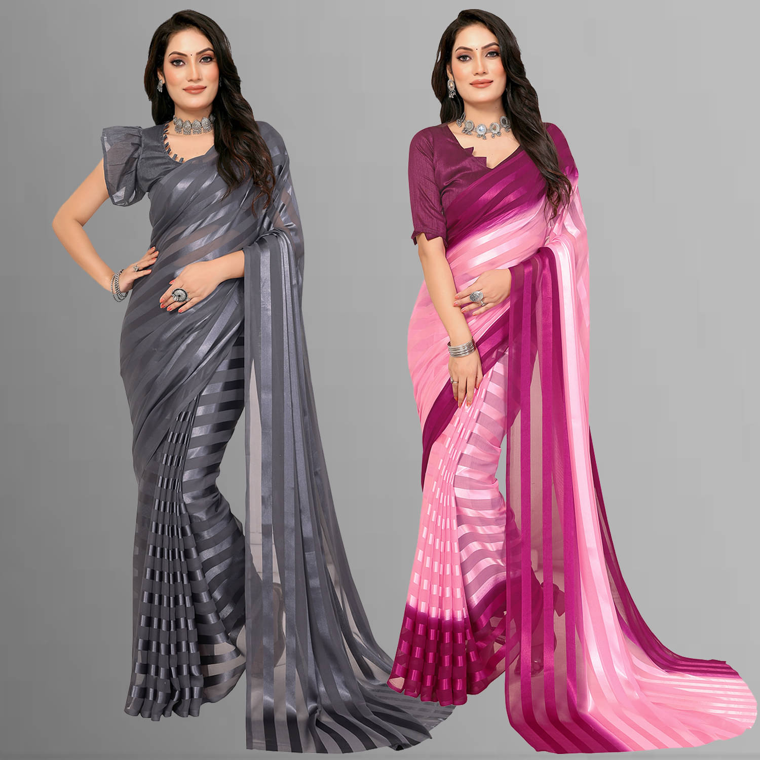 ANAND SAREES Satin Striped Saree With Unstitched Blouse Piece ( Multicolor )     			ANAND SAREES Satin Striped Saree With Unstitched Blouse Piece ( Multicolor )