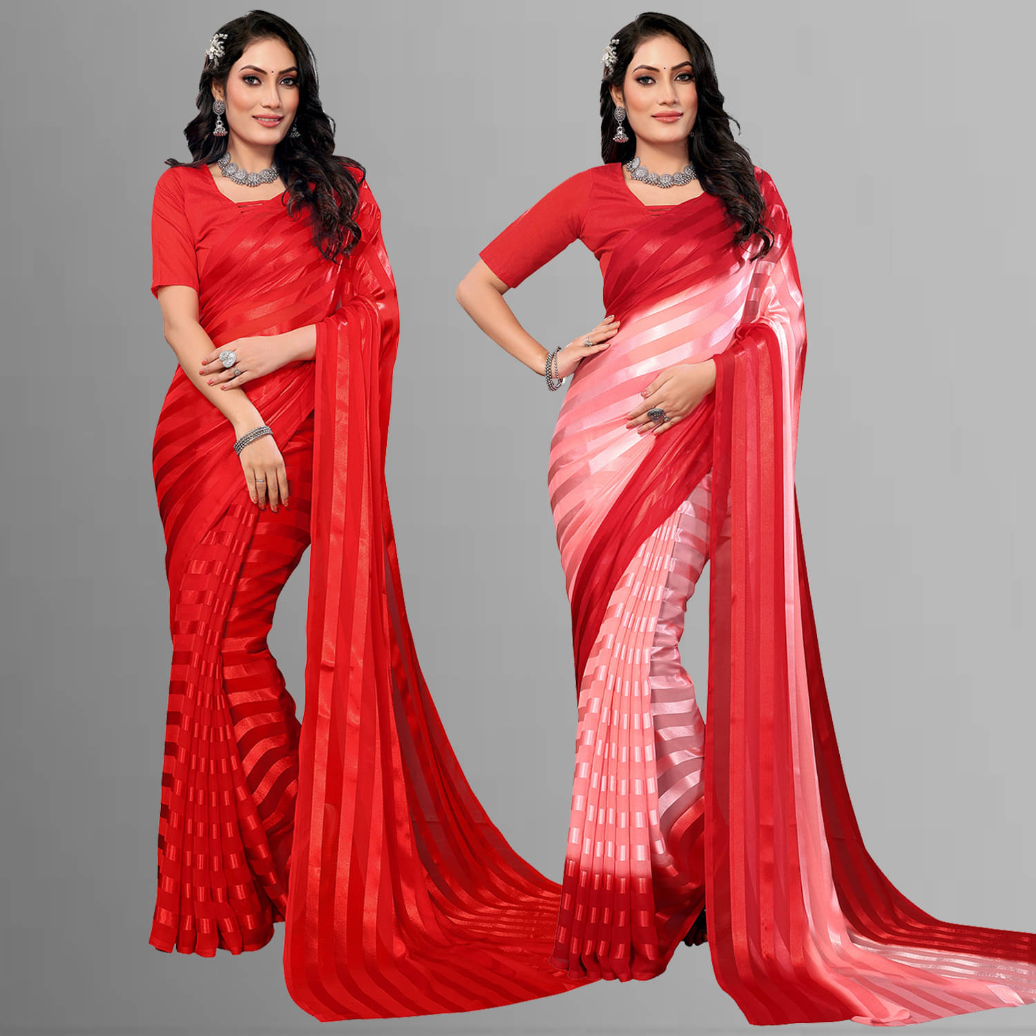 ANAND SAREES Satin Striped Saree With Unstitched Blouse Piece ( Multicolor ) ANAND SAREES Satin Striped Saree With Unstitched Blouse Piece ( Multicolor )