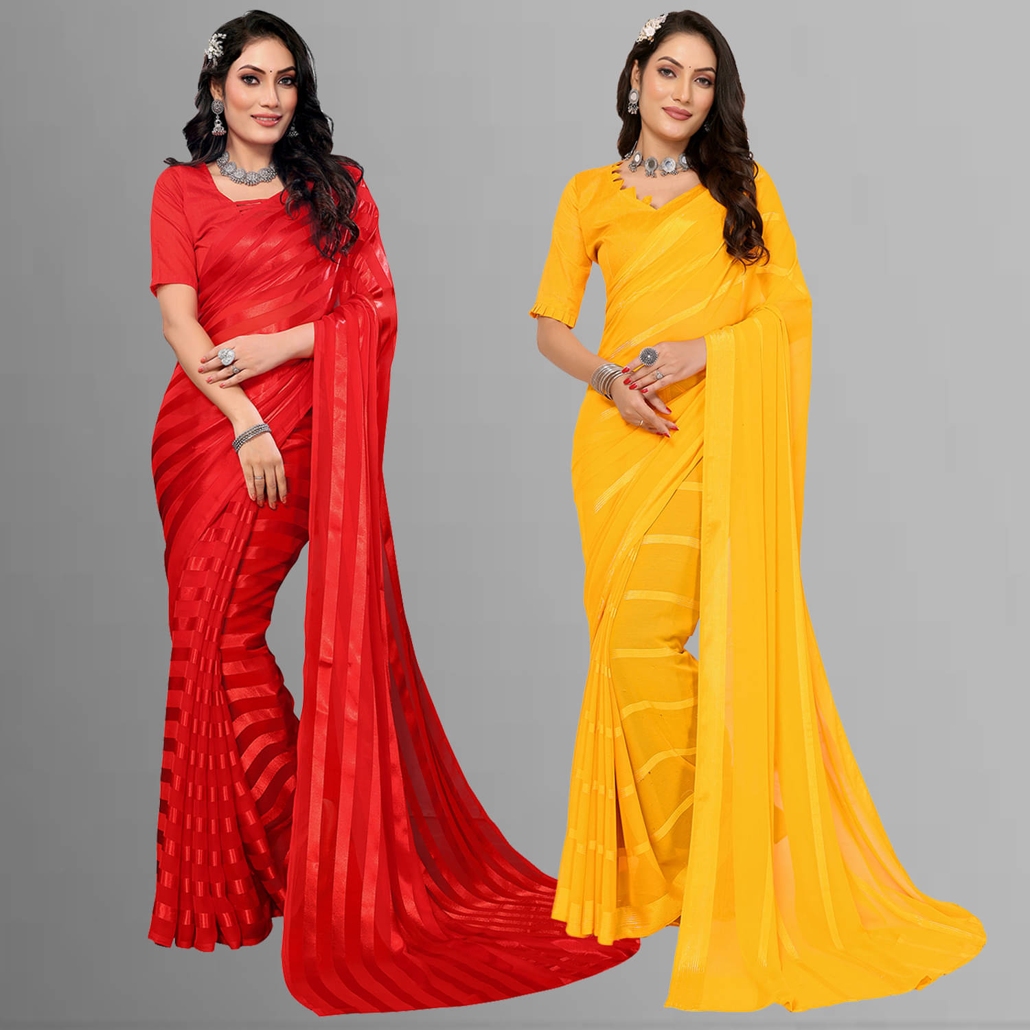 ANAND SAREES Satin Striped Saree With Unstitched Blouse Piece ( Multicolor ) ANAND SAREES Satin Striped Saree With Unstitched Blouse Piece ( Multicolor )