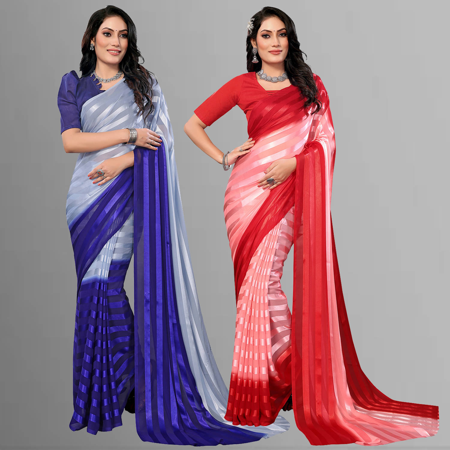 ANAND SAREES Satin Striped Saree With Unstitched Blouse Piece ( Multicolor ) ANAND SAREES Satin Striped Saree With Unstitched Blouse Piece ( Multicolor )