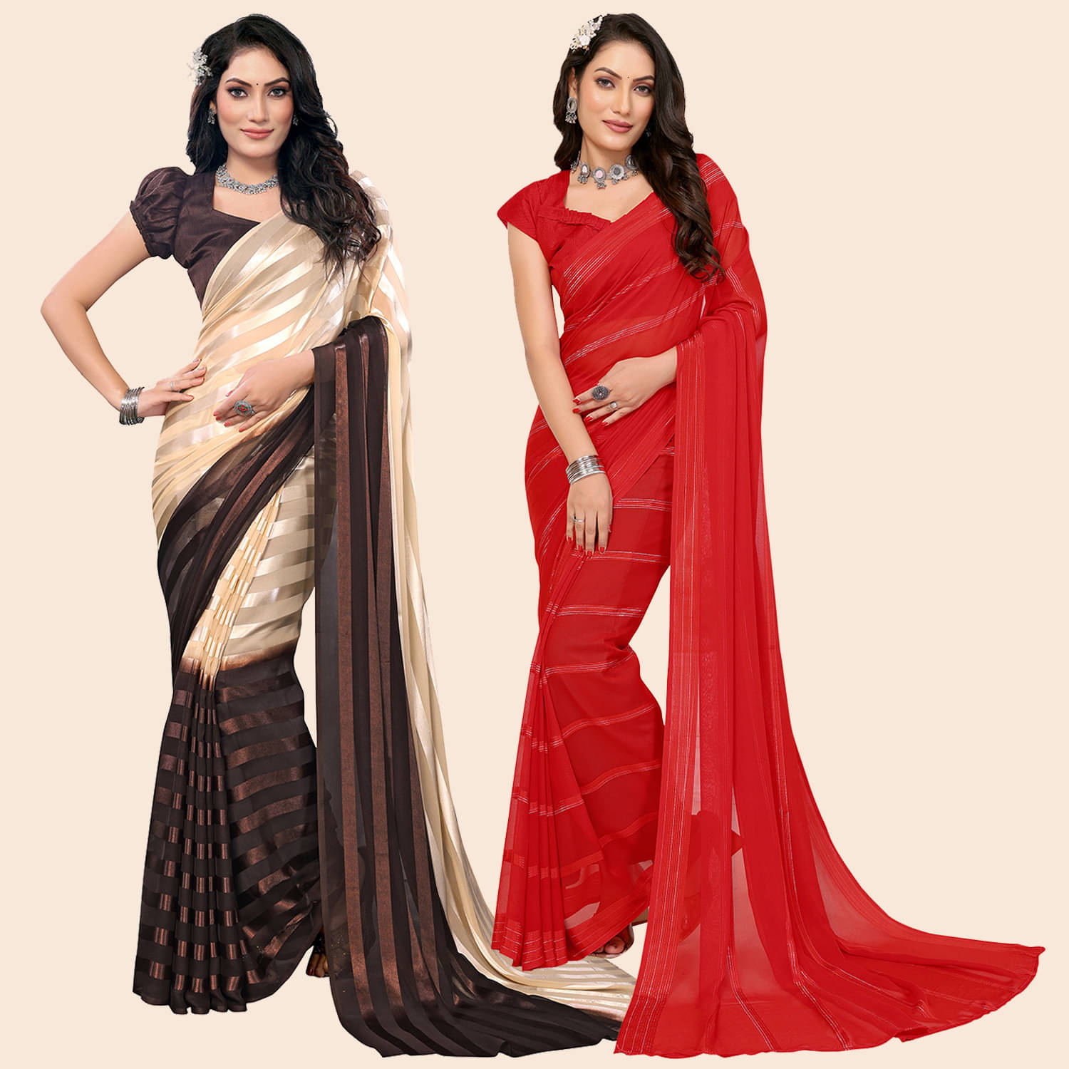ANAND SAREES Satin Striped Saree With Unstitched Blouse Piece ( Multicolor ) ANAND SAREES Satin Striped Saree With Unstitched Blouse Piece ( Multicolor )