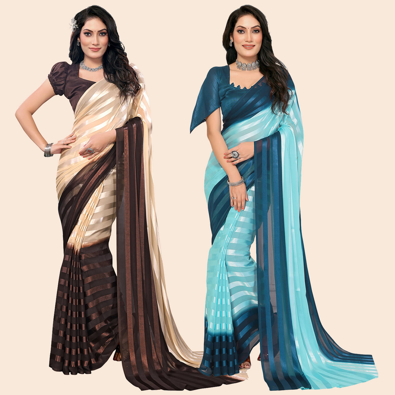 ANAND SAREES Satin Striped Saree With Unstitched Blouse Piece ( Multicolor ) ANAND SAREES Satin Striped Saree With Unstitched Blouse Piece ( Multicolor )