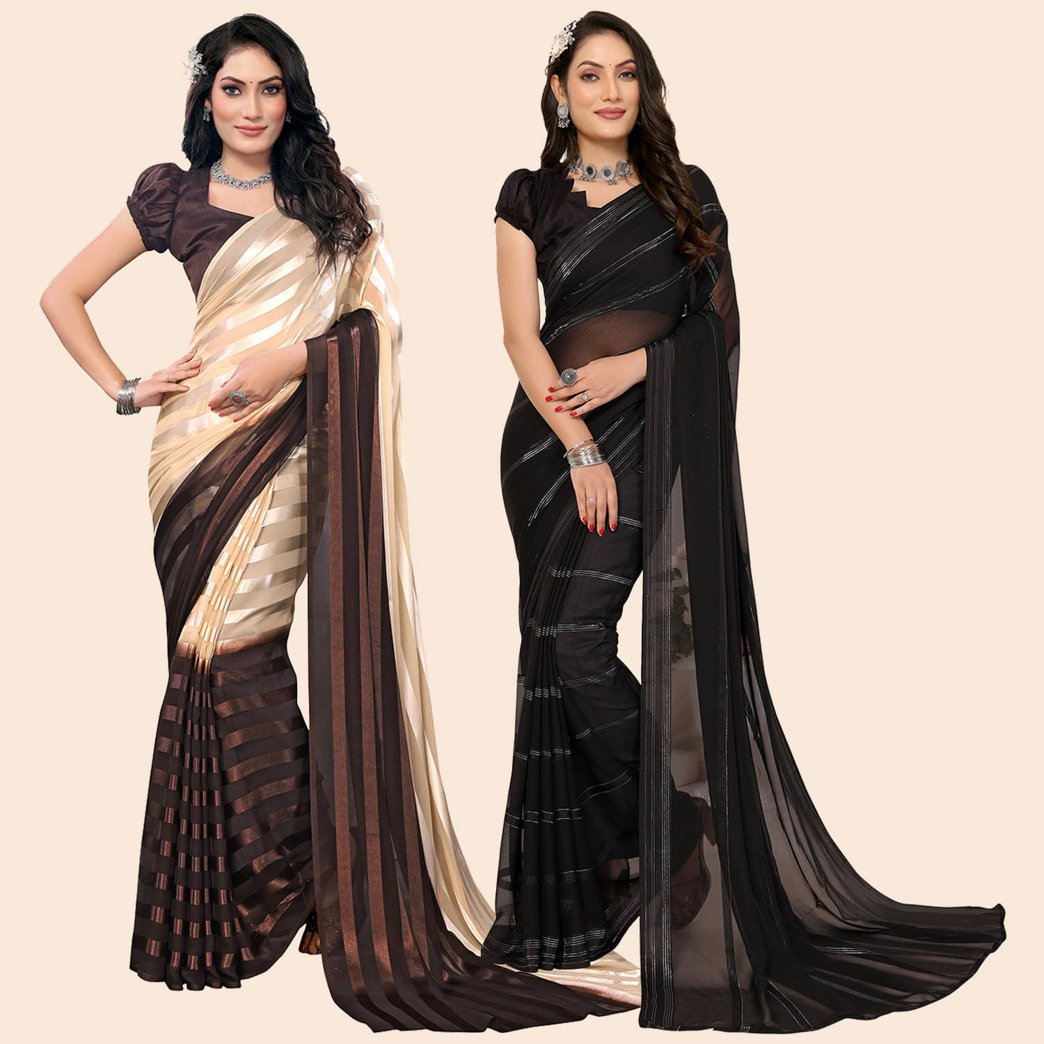 ANAND SAREES Satin Striped Saree With Unstitched Blouse Piece ( Multicolor ) ANAND SAREES Satin Striped Saree With Unstitched Blouse Piece ( Multicolor )