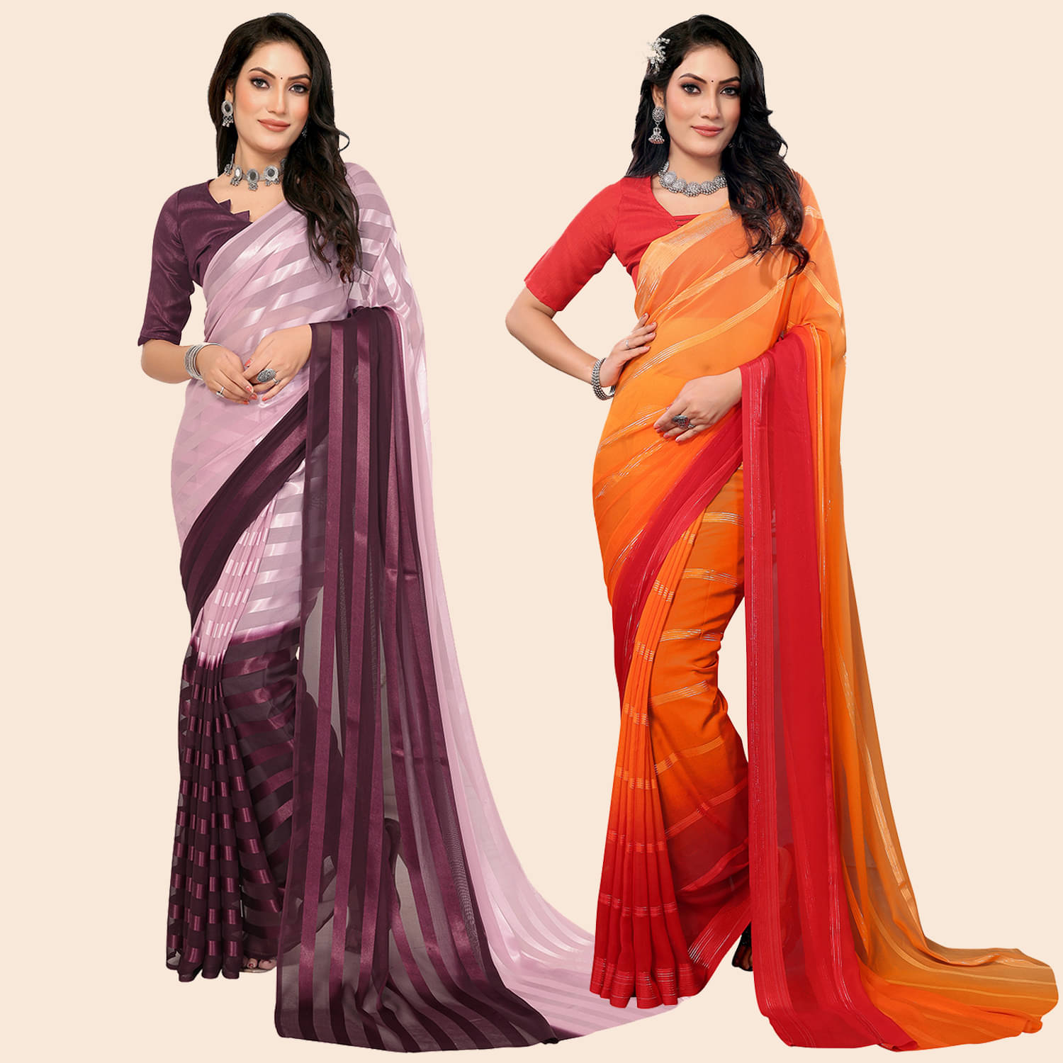 ANAND SAREES Satin Striped Saree With Unstitched Blouse Piece ( Multicolor ) ANAND SAREES Satin Striped Saree With Unstitched Blouse Piece ( Multicolor )