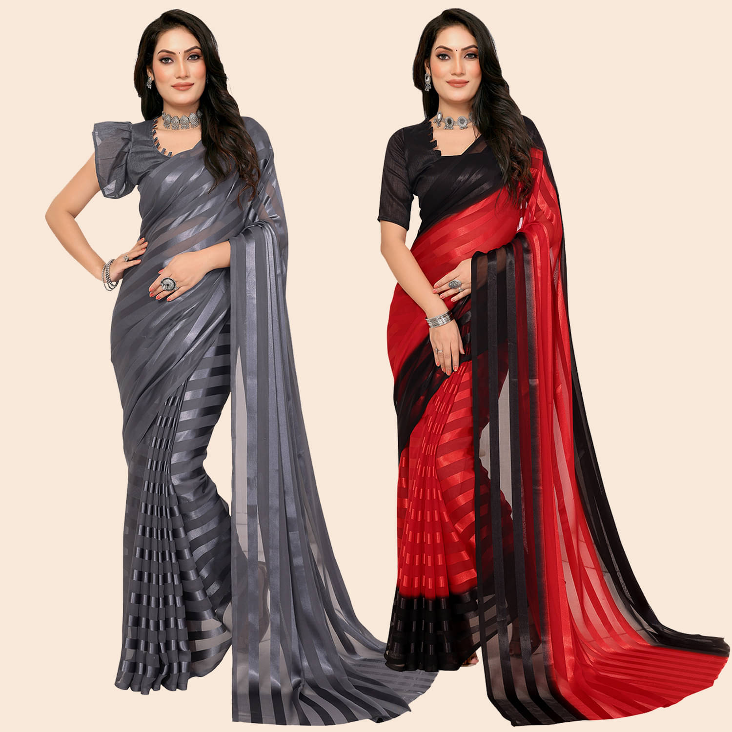 ANAND SAREES Satin Striped Saree With Unstitched Blouse Piece ( Multicolor ) ANAND SAREES Satin Striped Saree With Unstitched Blouse Piece ( Multicolor )