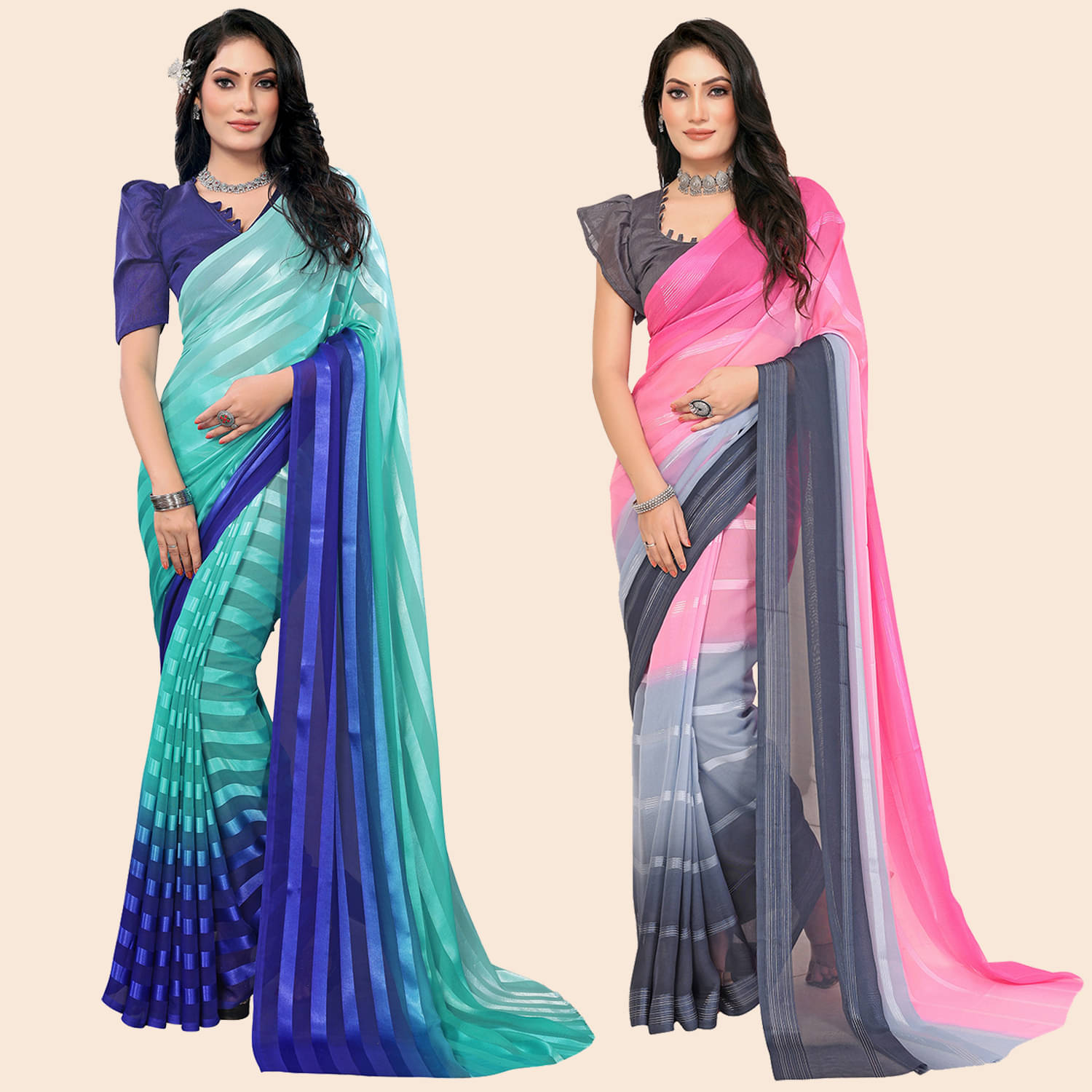    			ANAND SAREES Satin Striped Saree With Unstitched Blouse Piece ( Multicolor )