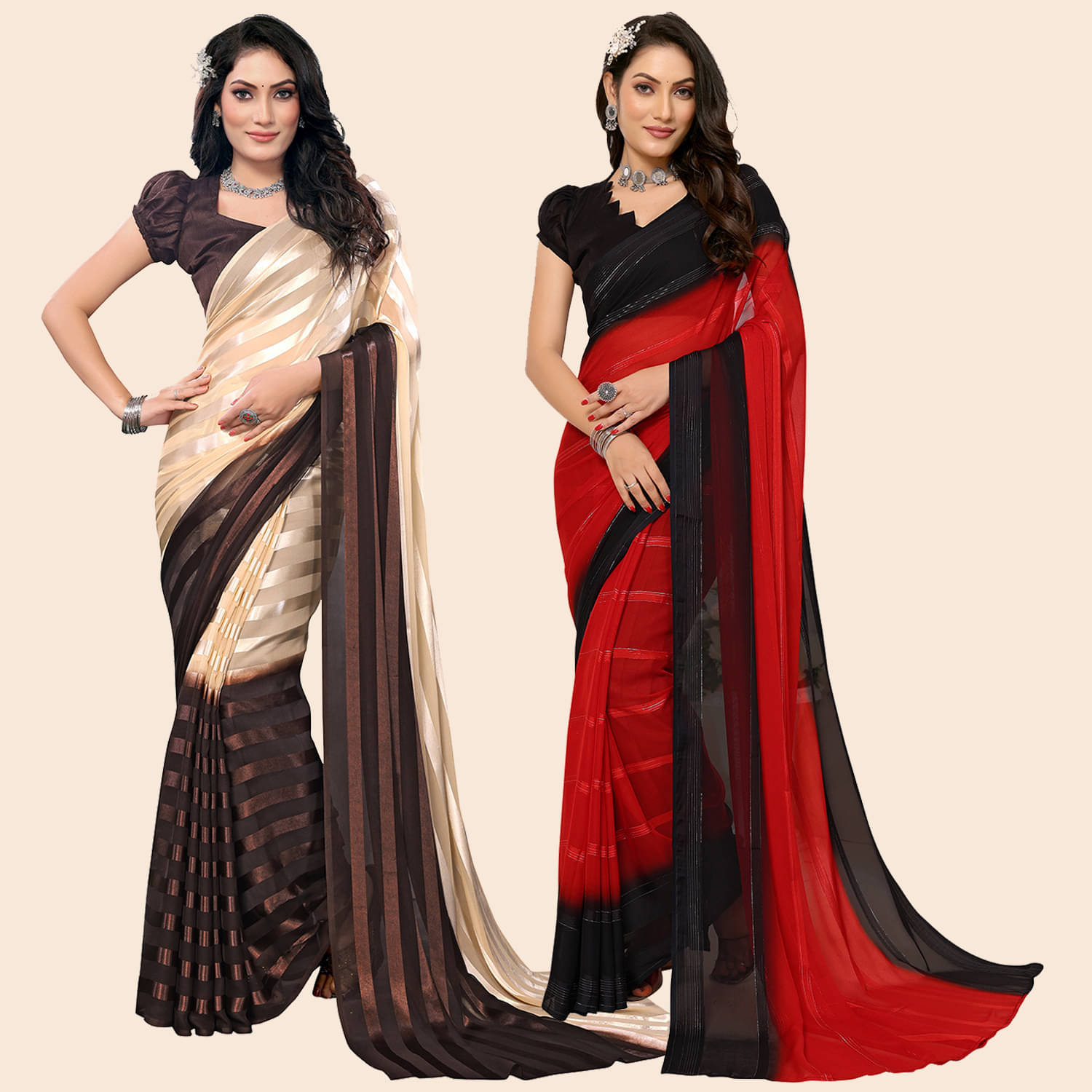 ANAND SAREES Satin Striped Saree With Unstitched Blouse Piece ( Multicolor ) ANAND SAREES Satin Striped Saree With Unstitched Blouse Piece ( Multicolor )