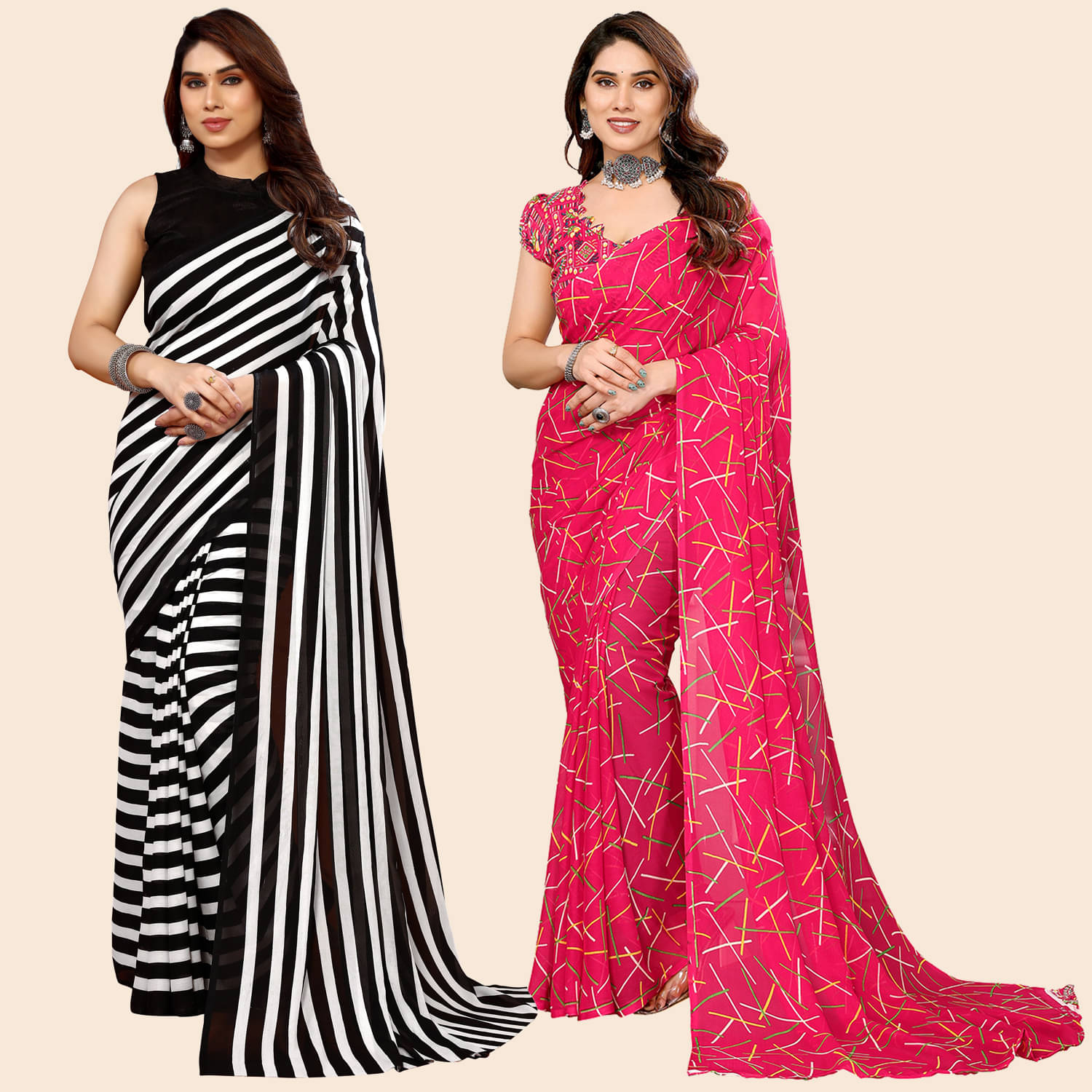 ANAND SAREES Georgette Printed Saree With Unstitched Blouse Piece ( Multicolor ) ANAND SAREES Georgette Printed Saree With Unstitched Blouse Piece ( Multicolor )