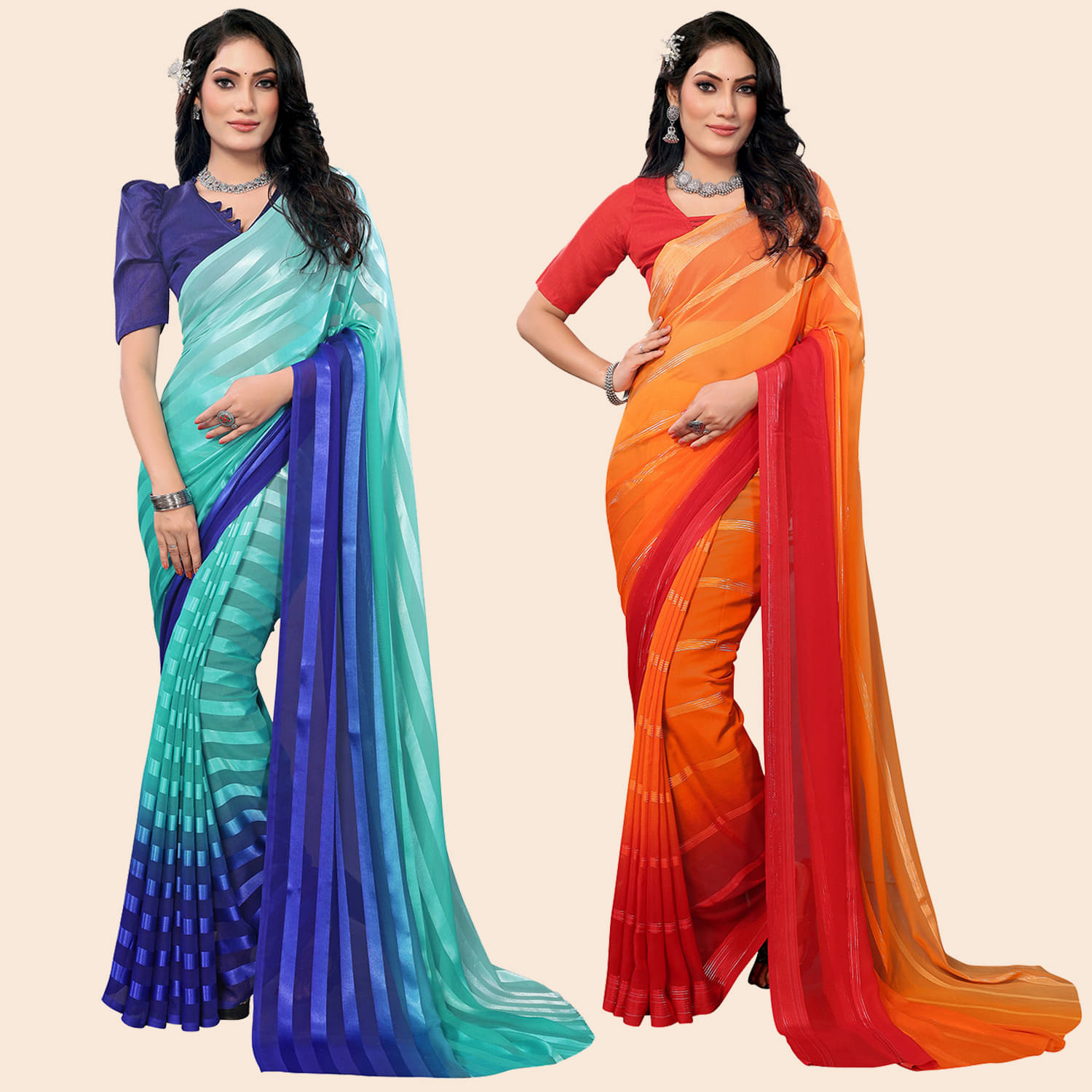 ANAND SAREES Satin Striped Saree With Unstitched Blouse Piece ( Multicolor ) ANAND SAREES Satin Striped Saree With Unstitched Blouse Piece ( Multicolor )