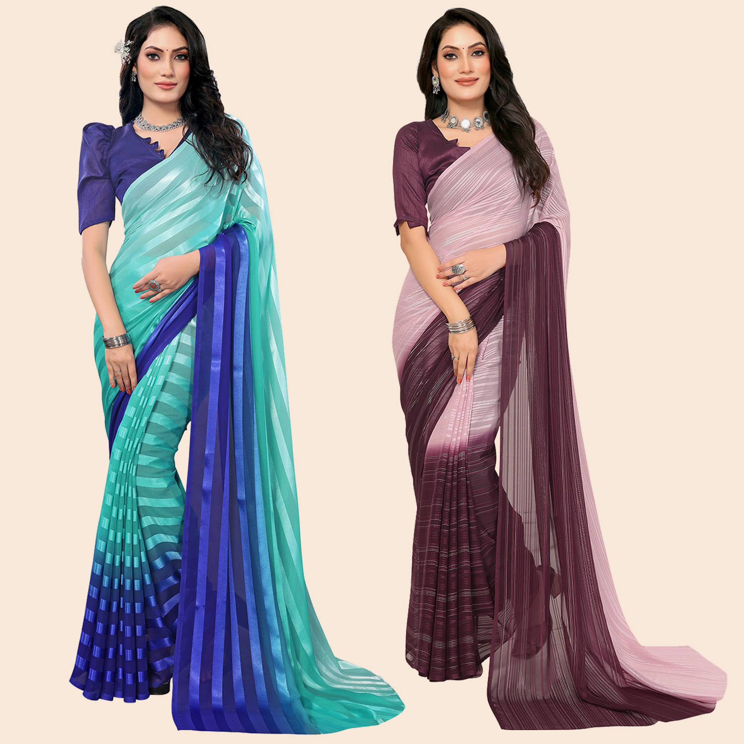 ANAND SAREES Satin Striped Saree With Unstitched Blouse Piece ( Multicolor ) ANAND SAREES Satin Striped Saree With Unstitched Blouse Piece ( Multicolor )