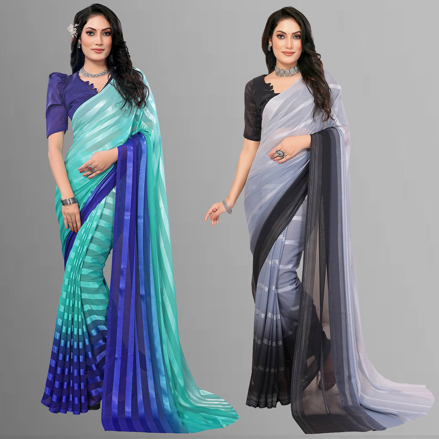 ANAND SAREES Satin Striped Saree With Unstitched Blouse Piece ( Multicolor ) ANAND SAREES Satin Striped Saree With Unstitched Blouse Piece ( Multicolor )