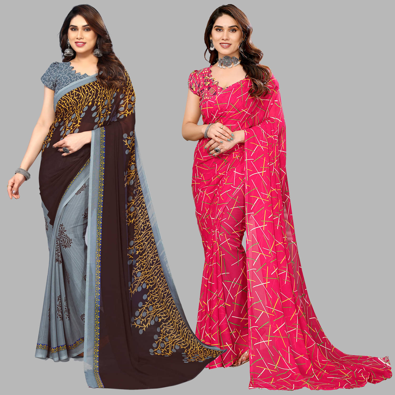 ANAND SAREES Georgette Printed Saree With Unstitched Blouse Piece ( Multicolor ) ANAND SAREES Georgette Printed Saree With Unstitched Blouse Piece ( Multicolor )