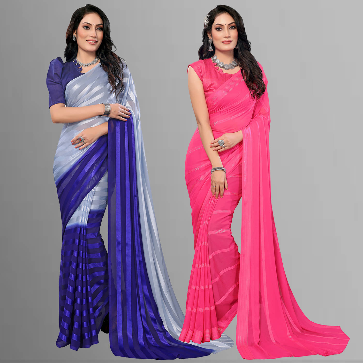 ANAND SAREES Satin Striped Saree With Unstitched Blouse Piece ( Multicolor ) - Sarees | Buy online on ZillyBuy