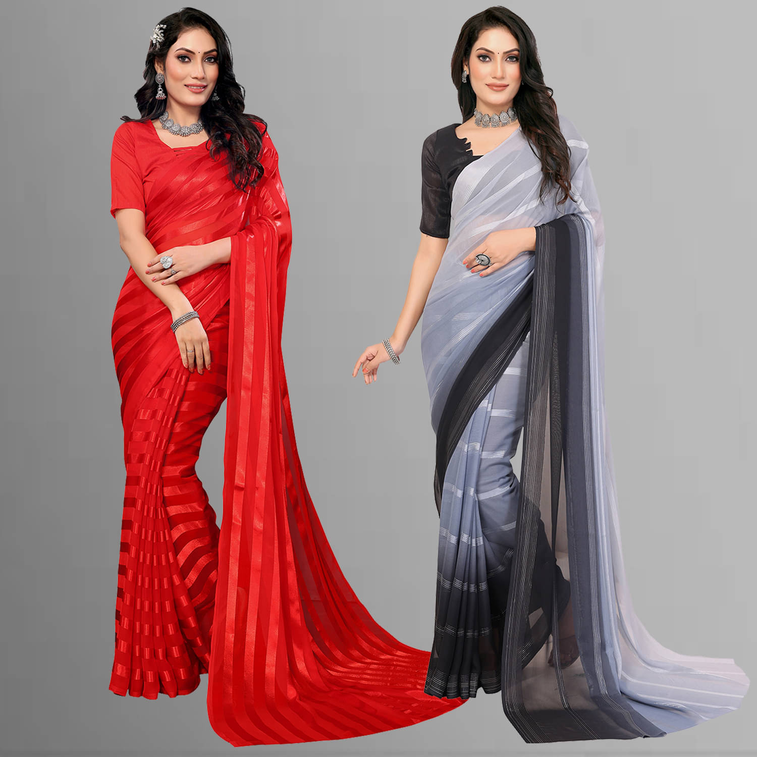 ANAND SAREES Satin Striped Saree With Unstitched Blouse Piece ( Multicolor ) ANAND SAREES Satin Striped Saree With Unstitched Blouse Piece ( Multicolor )