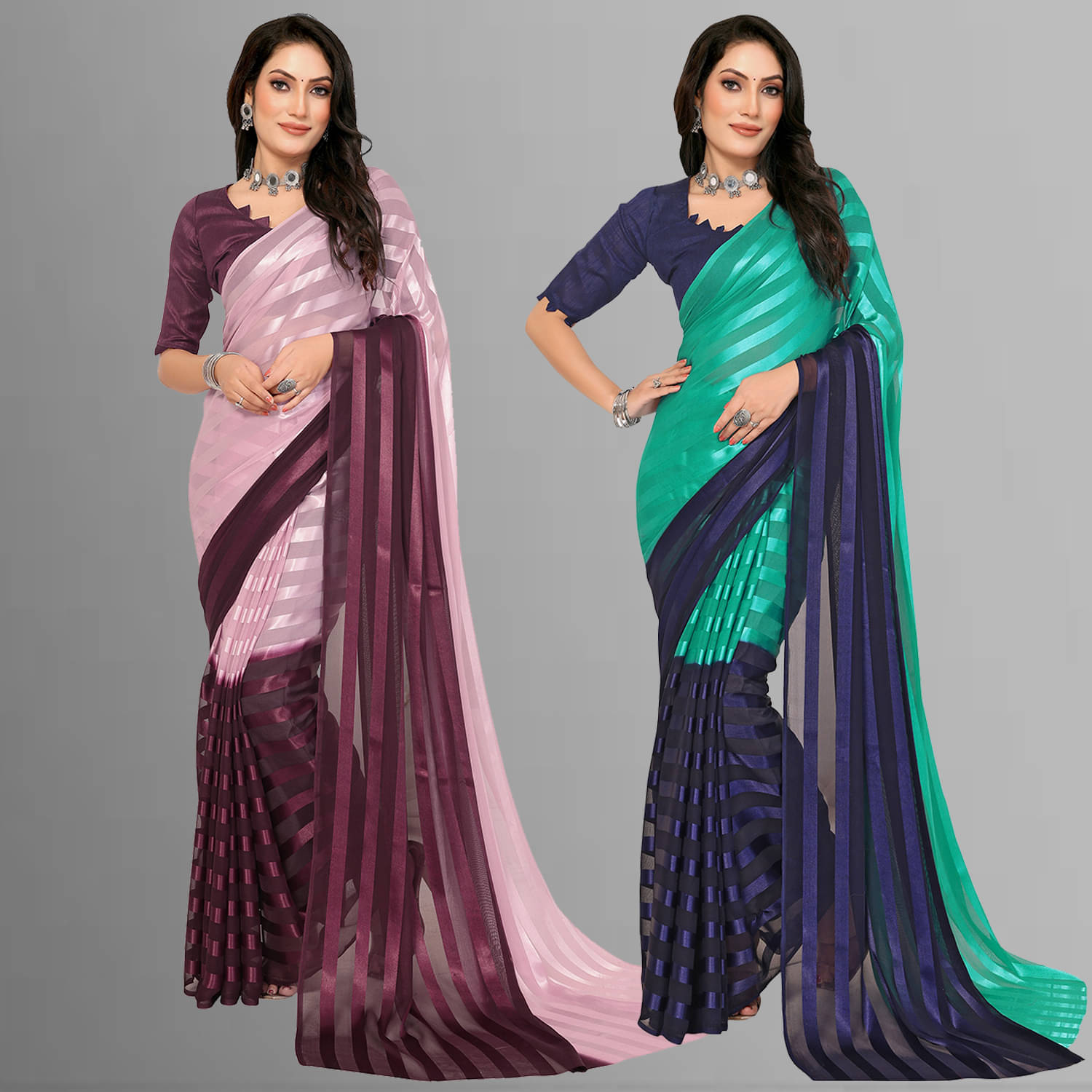     			ANAND SAREES Satin Striped Saree With Unstitched Blouse Piece ( Multicolor )