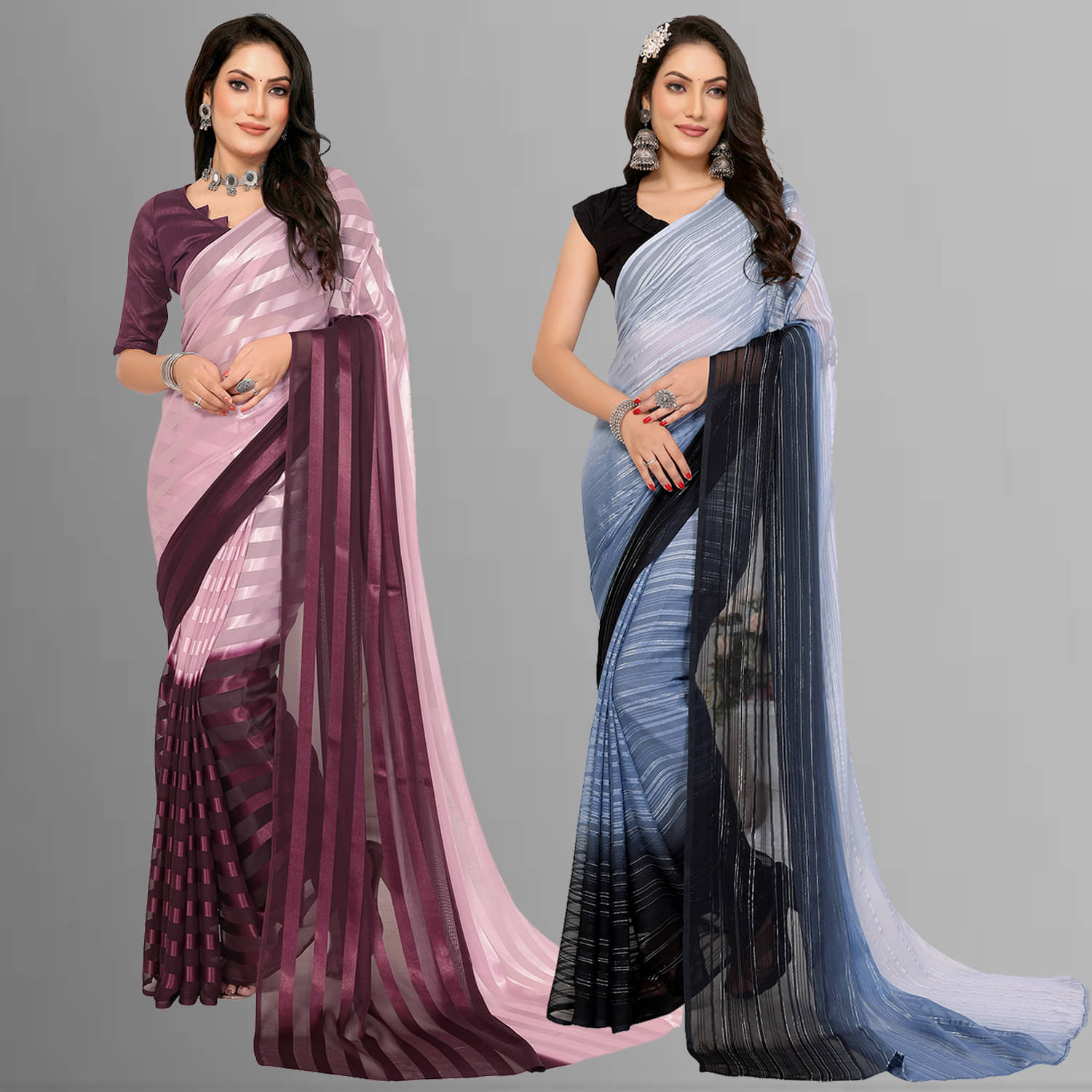 ANAND SAREES Satin Striped Saree With Unstitched Blouse Piece ( Multicolor ) ANAND SAREES Satin Striped Saree With Unstitched Blouse Piece ( Multicolor )