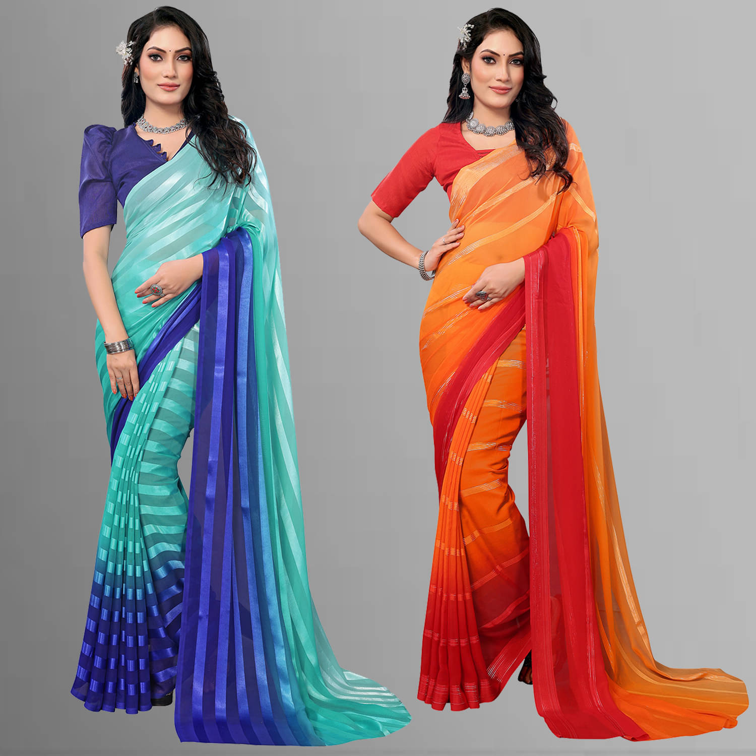 ANAND SAREES Satin Striped Saree With Unstitched Blouse Piece ( Multicolor ) ANAND SAREES Satin Striped Saree With Unstitched Blouse Piece ( Multicolor )