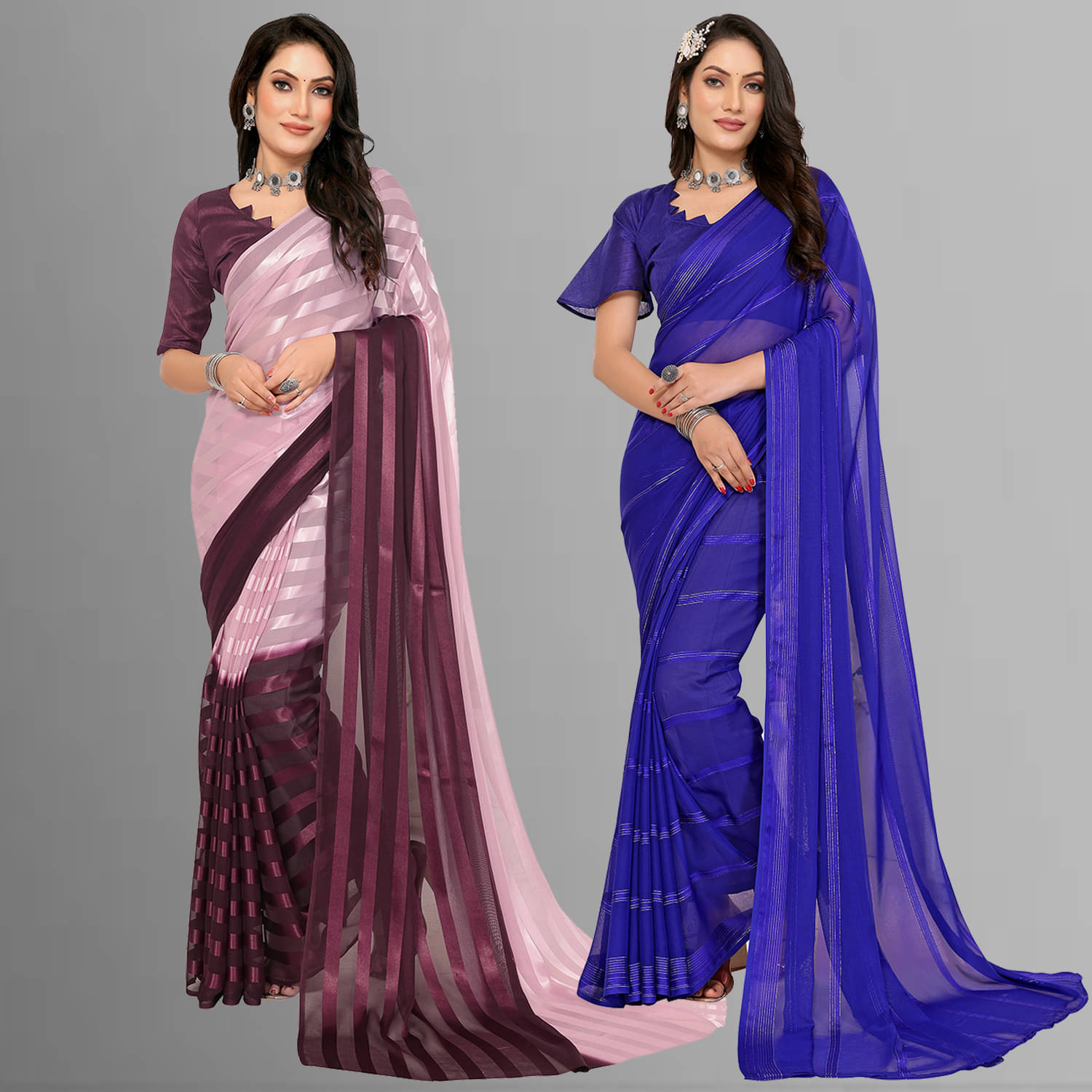     			ANAND SAREES Satin Striped Saree With Unstitched Blouse Piece ( Multicolor )