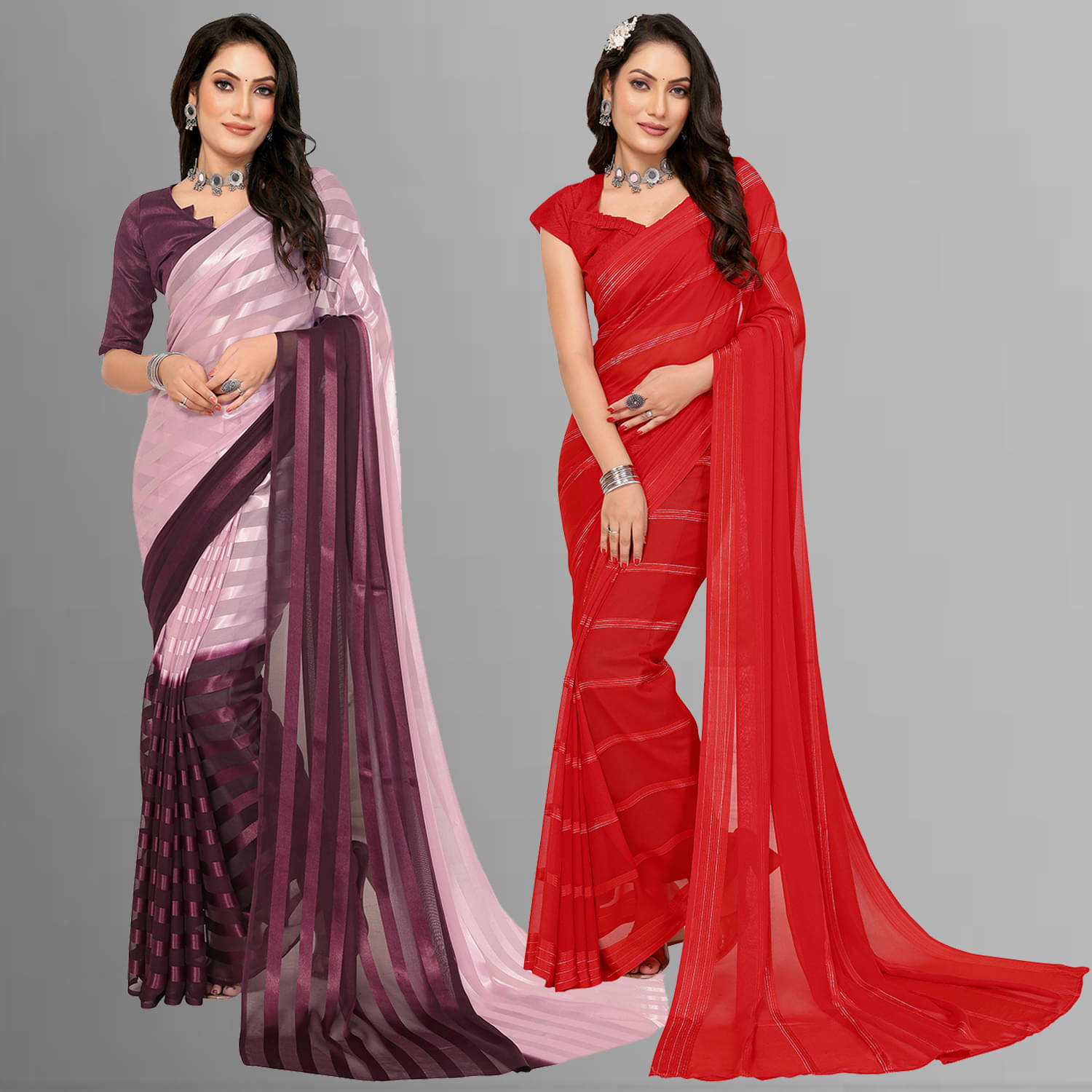 ANAND SAREES Satin Striped Saree With Unstitched Blouse Piece ( Multicolor ) ANAND SAREES Satin Striped Saree With Unstitched Blouse Piece ( Multicolor )