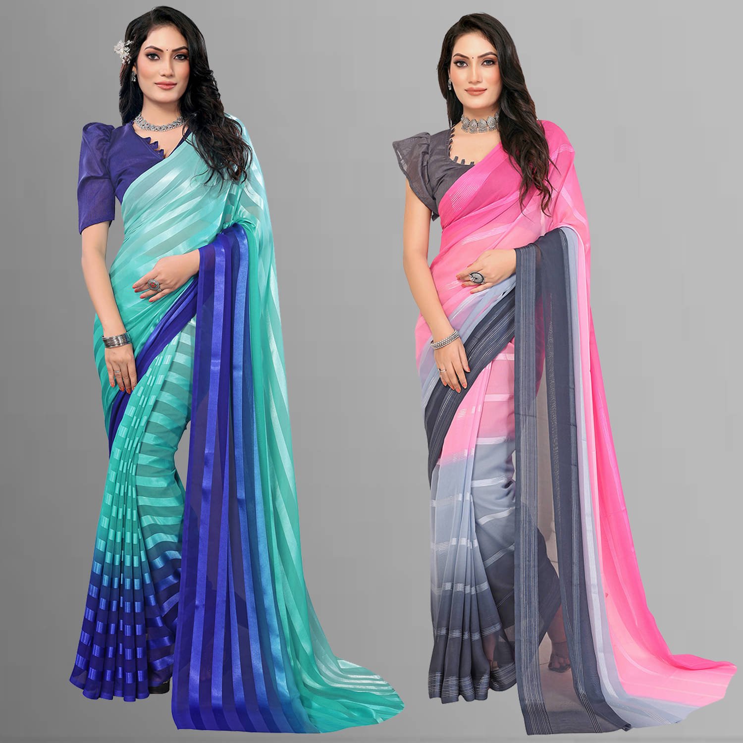     			ANAND SAREES Satin Striped Saree With Unstitched Blouse Piece ( Multicolor )