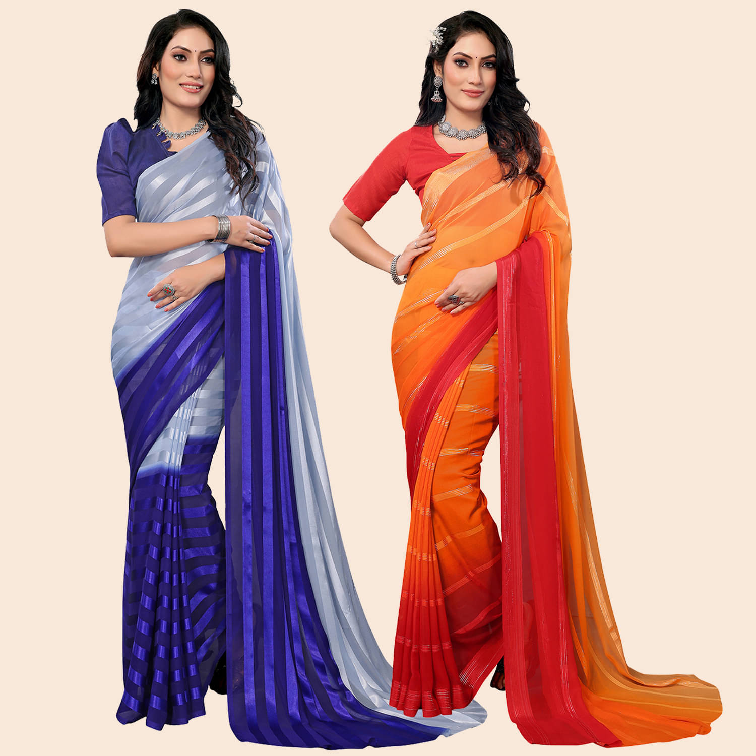     			ANAND SAREES Satin Striped Saree With Unstitched Blouse Piece ( Multicolor )