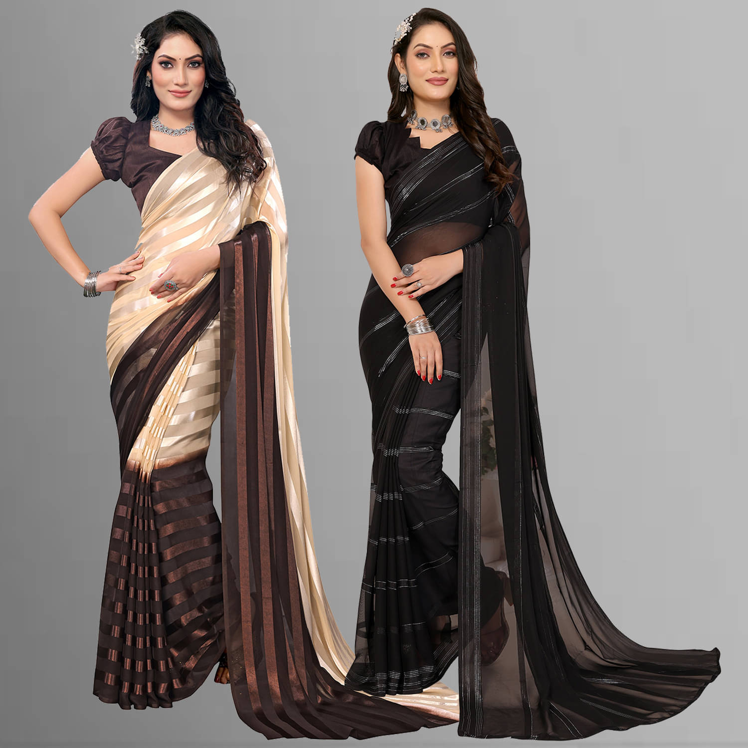 ANAND SAREES Satin Striped Saree With Unstitched Blouse Piece ( Multicolor ) ANAND SAREES Satin Striped Saree With Unstitched Blouse Piece ( Multicolor )