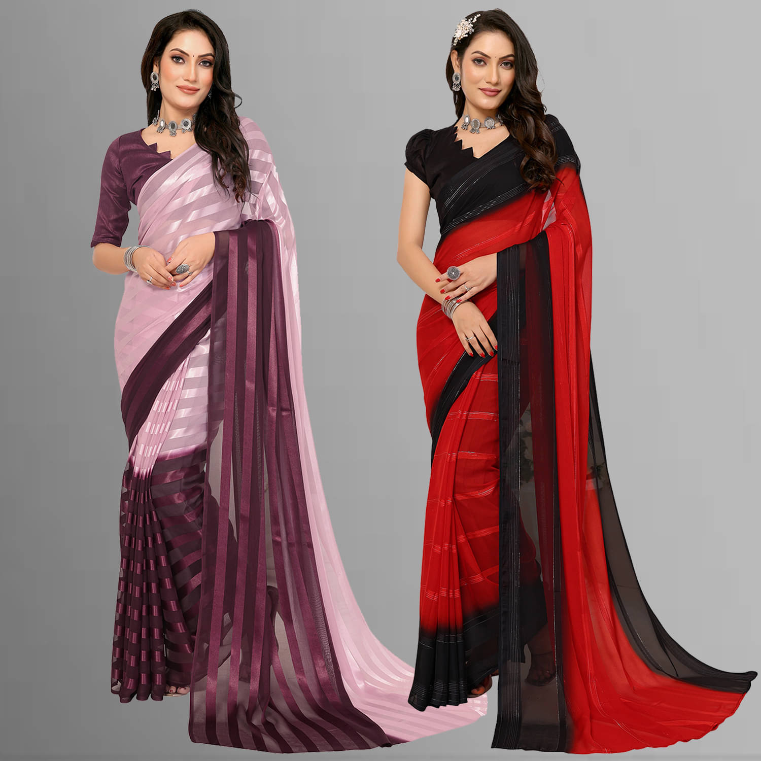 ANAND SAREES Satin Striped Saree With Unstitched Blouse Piece ( Multicolor ) ANAND SAREES Satin Striped Saree With Unstitched Blouse Piece ( Multicolor )