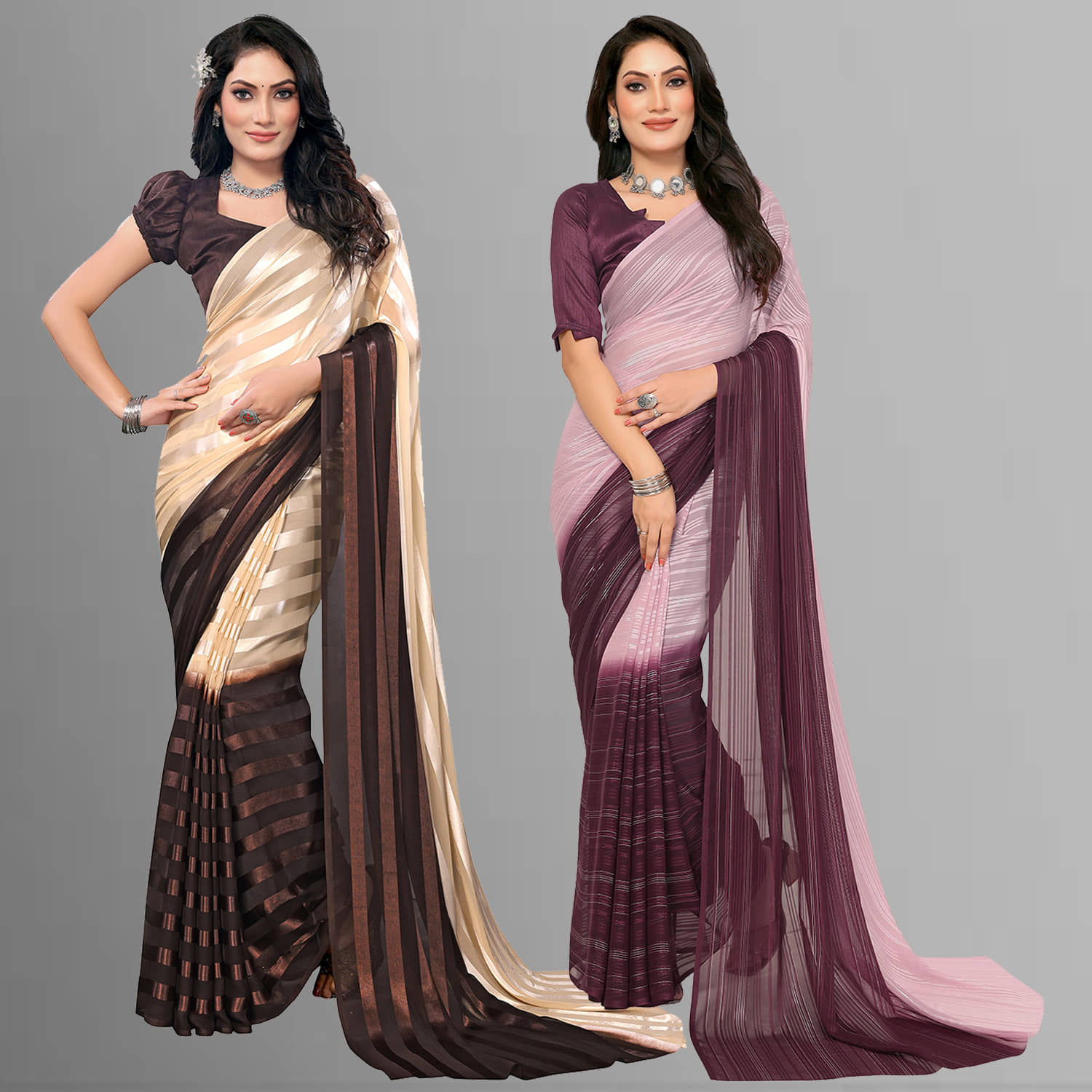 ANAND SAREES Satin Striped Saree With Unstitched Blouse Piece ( Multicolor ) - Sarees | Buy online on ZillyBuy