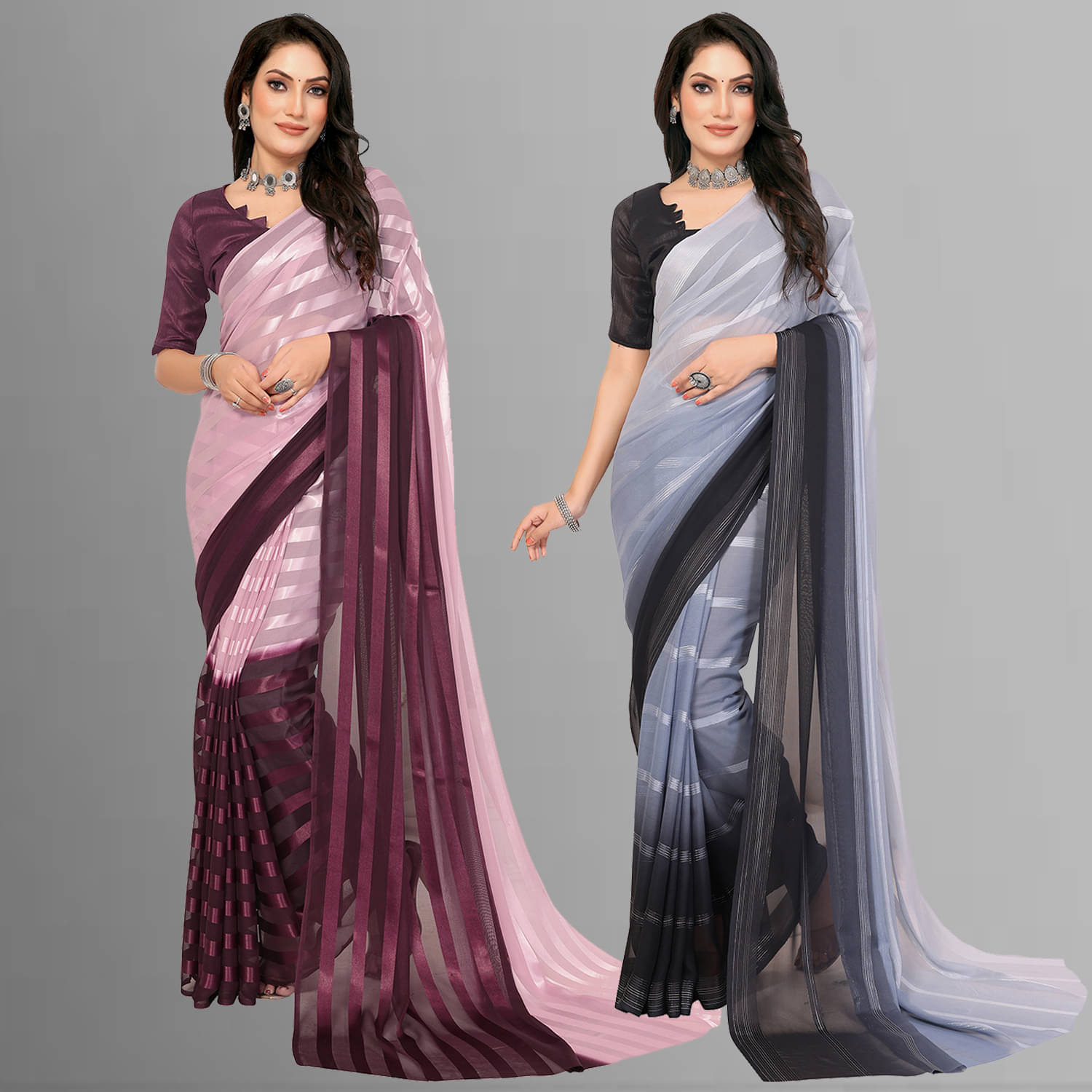     			ANAND SAREES Satin Striped Saree With Unstitched Blouse Piece ( Multicolor )