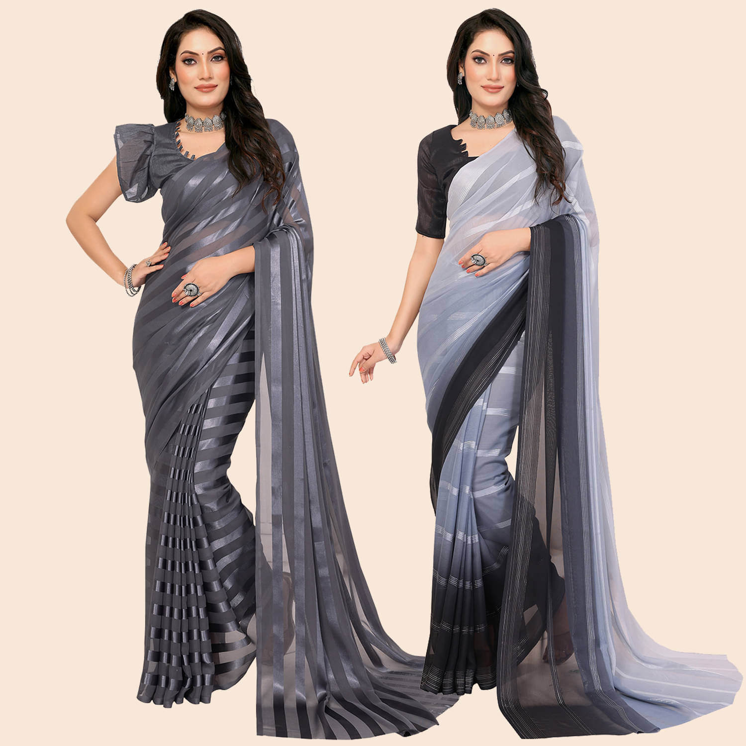 ANAND SAREES Satin Striped Saree With Unstitched Blouse Piece ( Multicolor ) ANAND SAREES Satin Striped Saree With Unstitched Blouse Piece ( Multicolor )