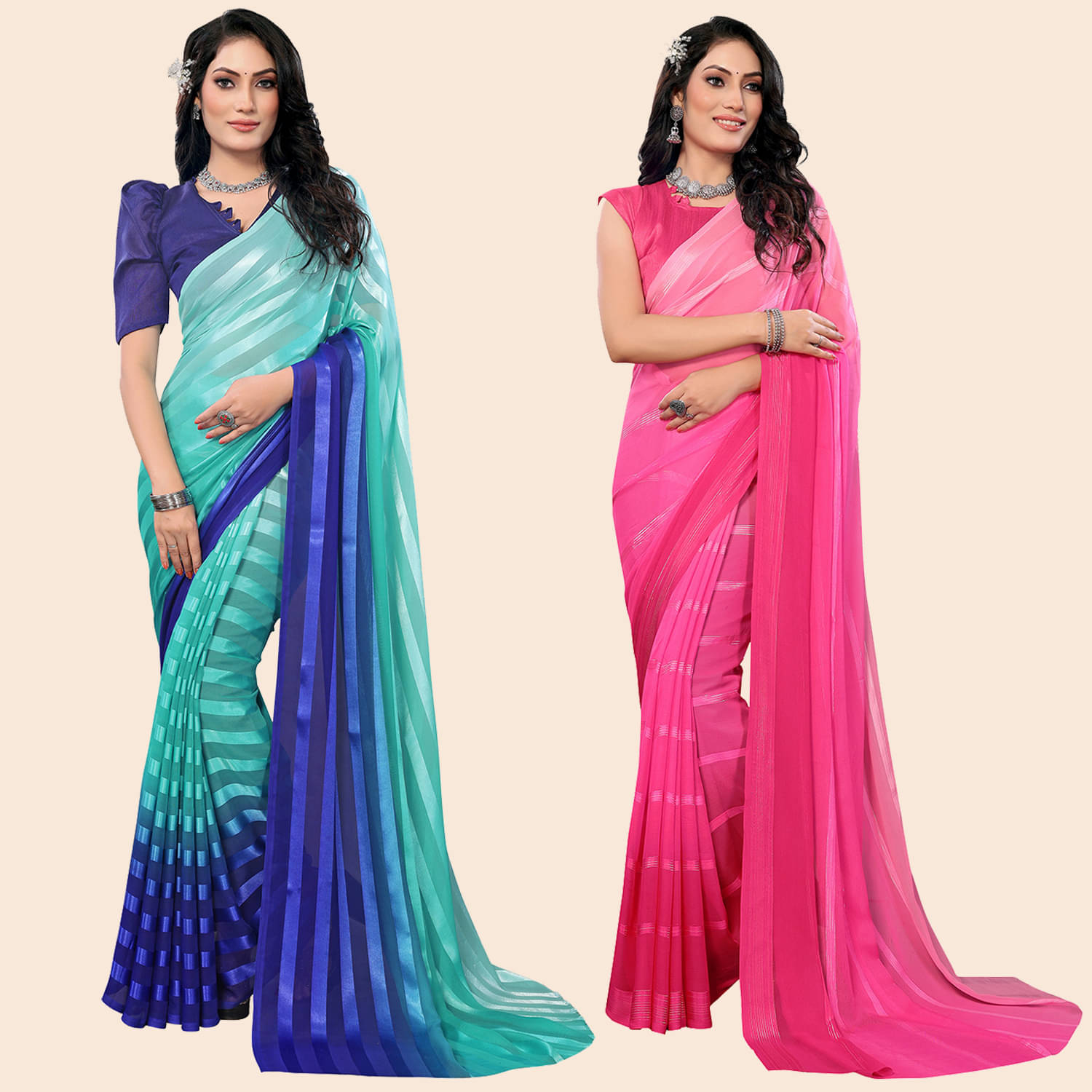 ANAND SAREES Satin Striped Saree With Unstitched Blouse Piece ( Multicolor ) ANAND SAREES Satin Striped Saree With Unstitched Blouse Piece ( Multicolor )
