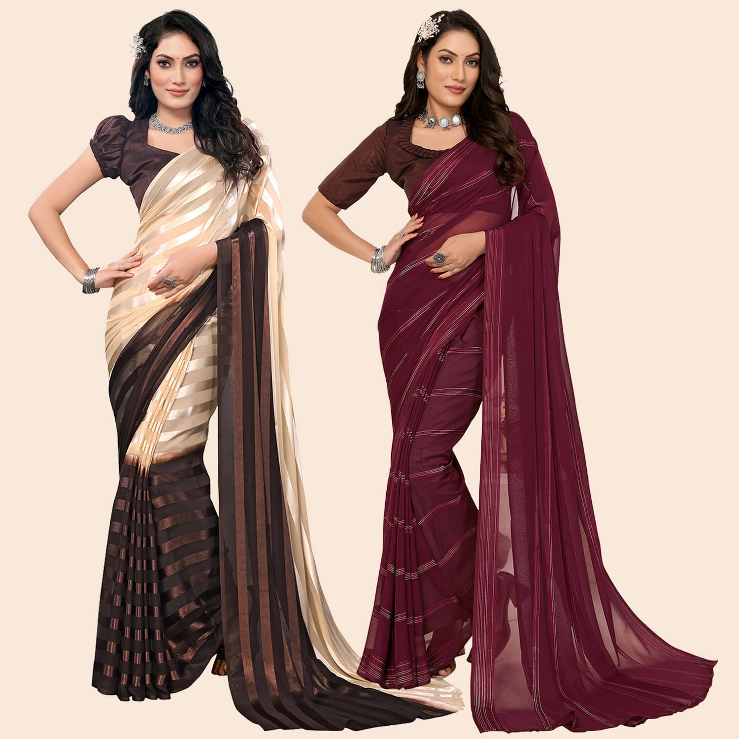     			ANAND SAREES Satin Striped Saree With Unstitched Blouse Piece ( Multicolor )