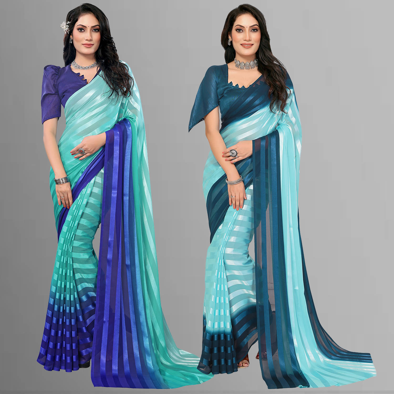     			ANAND SAREES Satin Striped Saree With Unstitched Blouse Piece ( Multicolor )