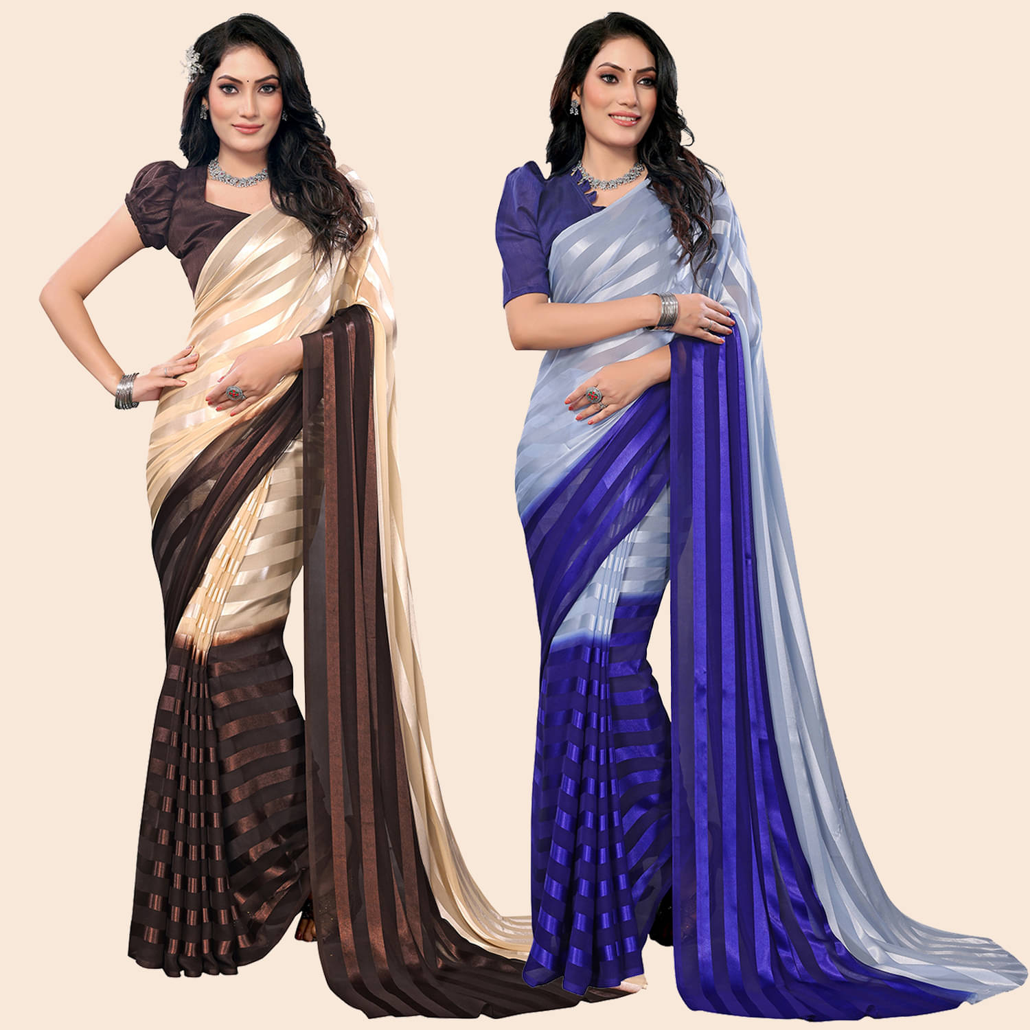 ANAND SAREES Satin Striped Saree With Unstitched Blouse Piece ( Multicolor ) ANAND SAREES Satin Striped Saree With Unstitched Blouse Piece ( Multicolor )
