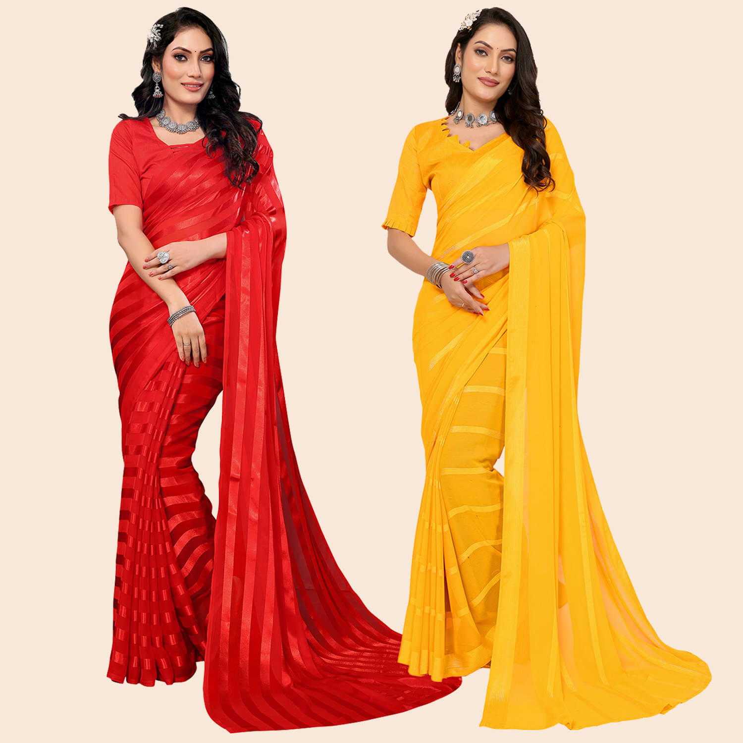 ANAND SAREES Satin Striped Saree With Unstitched Blouse Piece ( Multicolor ) ANAND SAREES Satin Striped Saree With Unstitched Blouse Piece ( Multicolor )